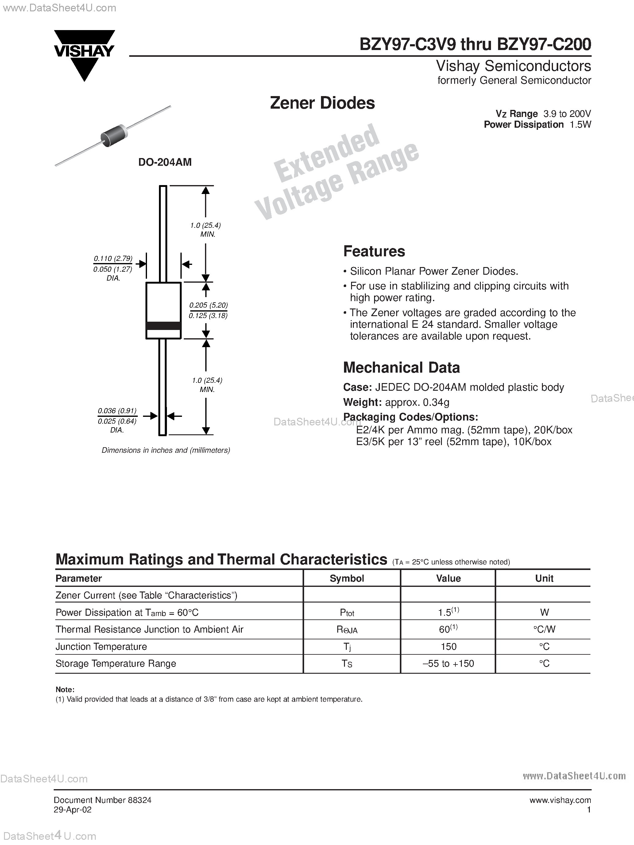 Даташит BZY97-Cxx - (BZY97-Cxx) Zener Diodes страница 1
