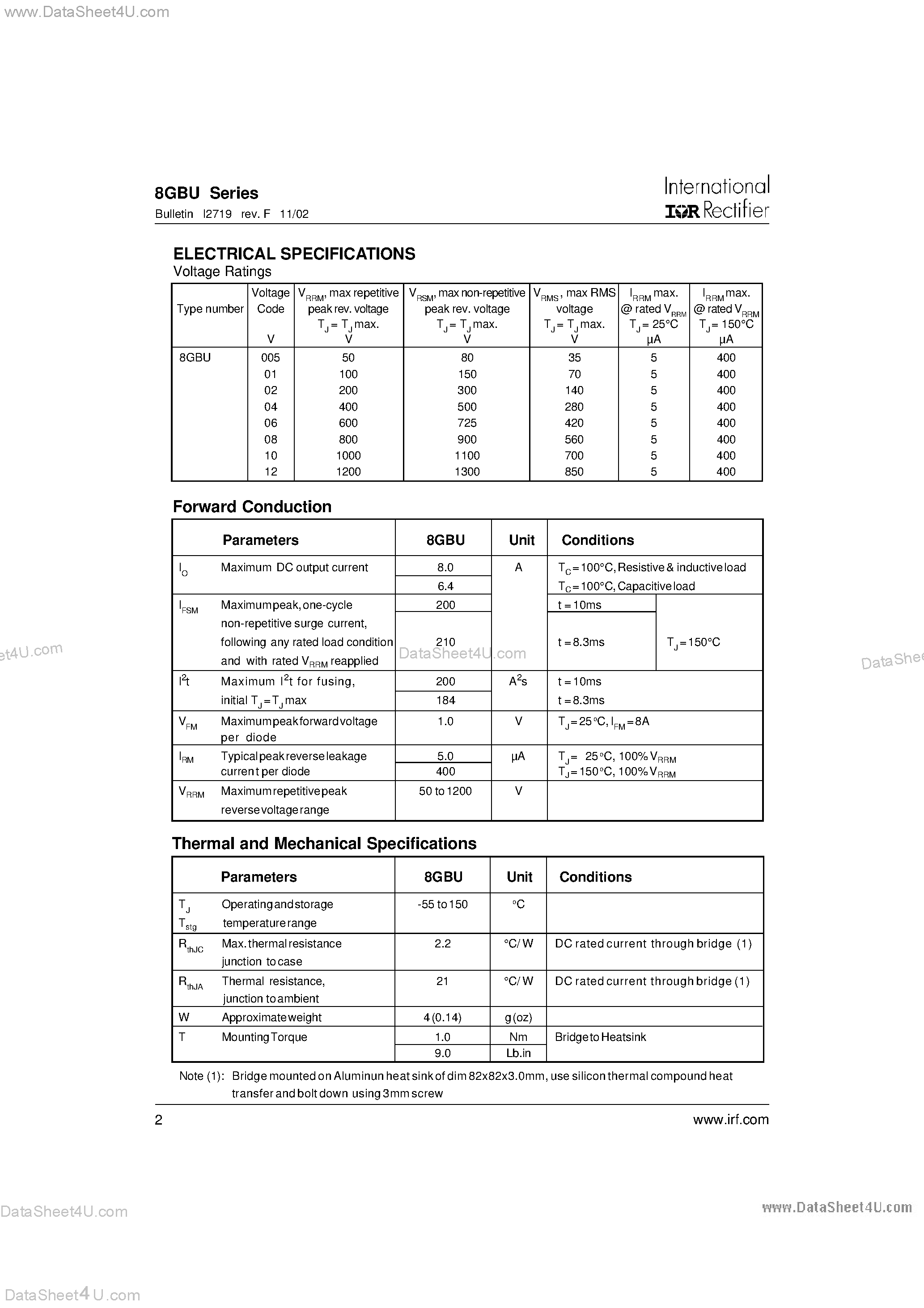 Datasheet 8GBU - 8.0 Amps Single Phase Full Wave page 2