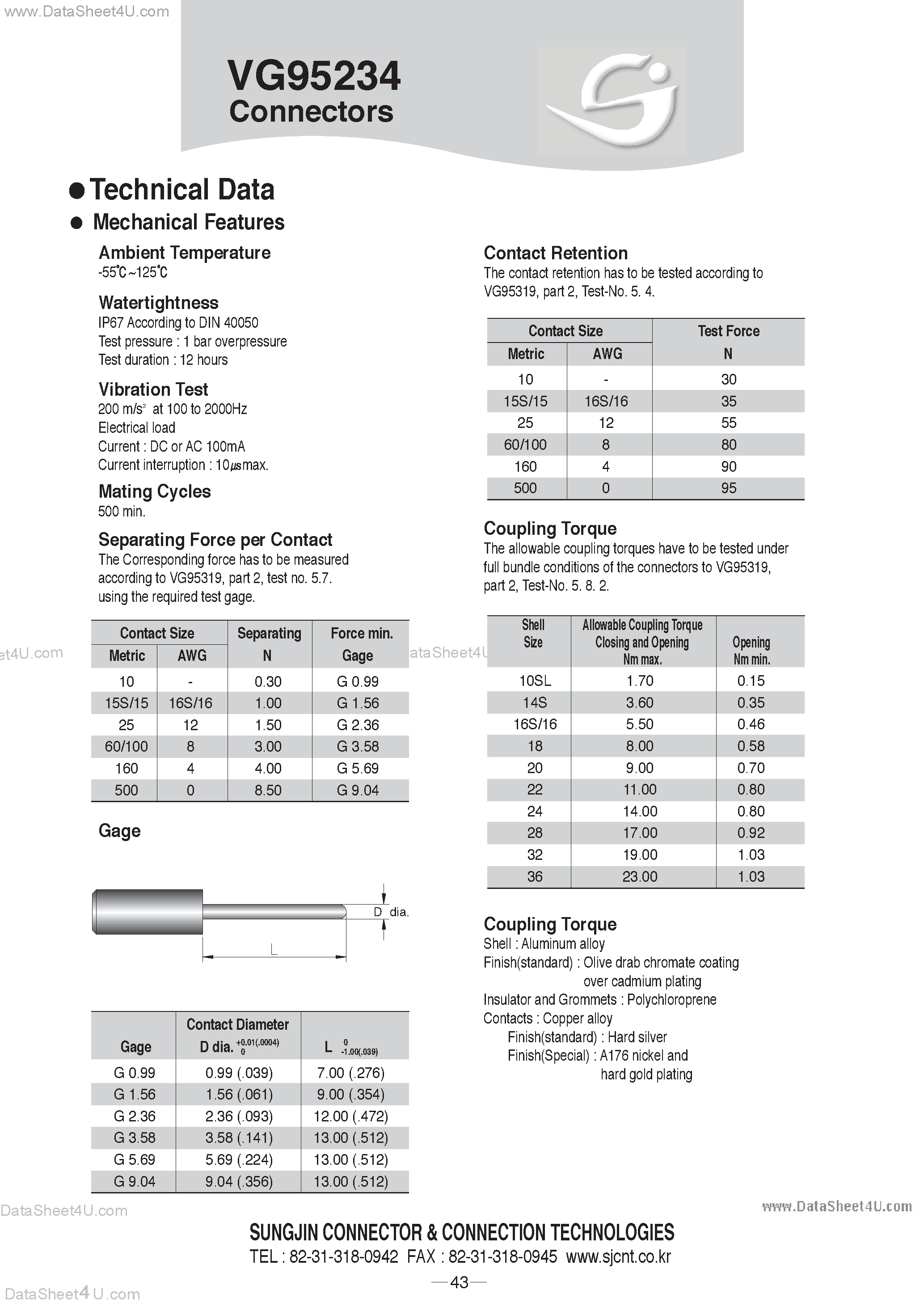 Datasheet VG95234 page 2 Datasheet VG95234 - Connectors / Technical Data page 2