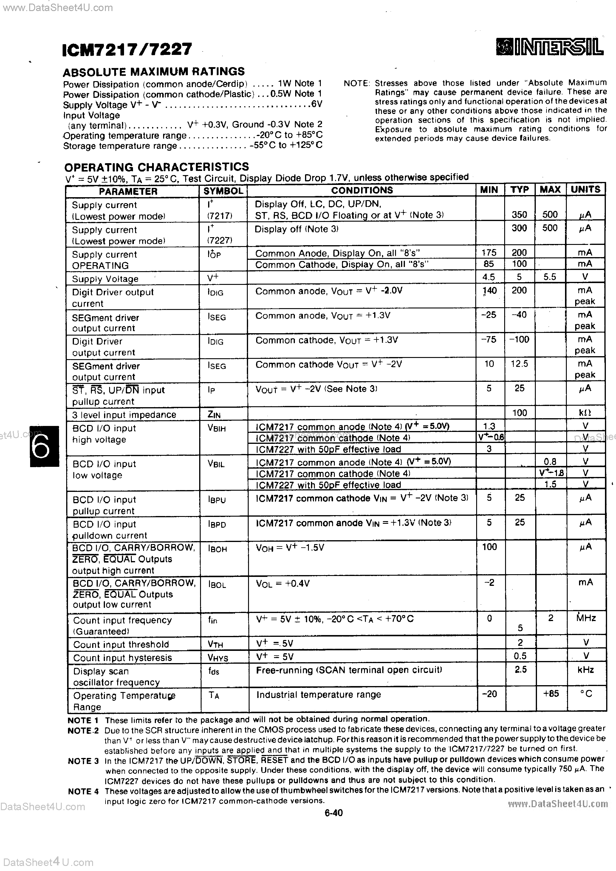 Даташит ICM7217 - (ICM7217 / ICM7227) 4-Digit CMOS Up/Down Counter / Display Driver страница 2