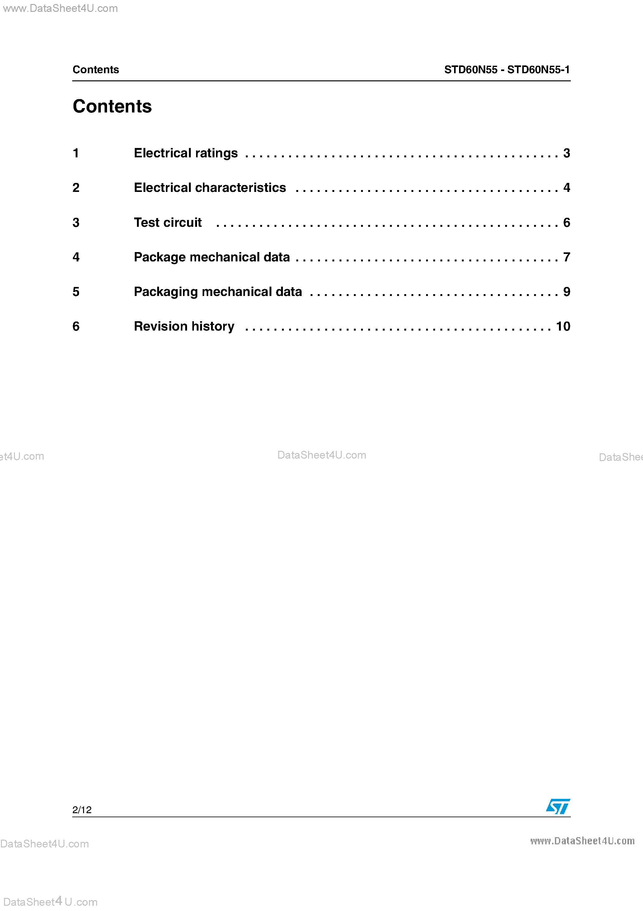 Datasheet STD60N55 - N-channel Power MOSFET page 2