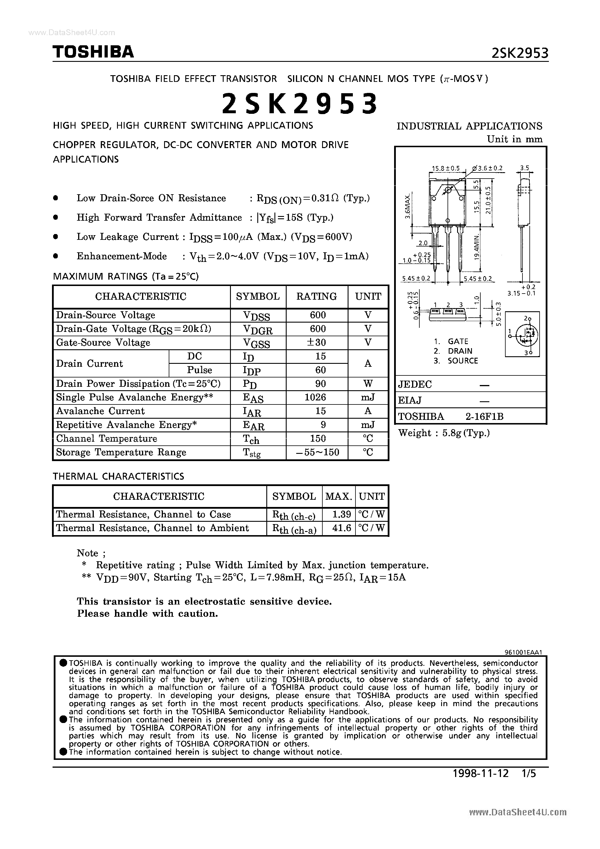 Datasheet K2953 page 1 Datasheet K2953 - Search -----> 2SK2953 page 1