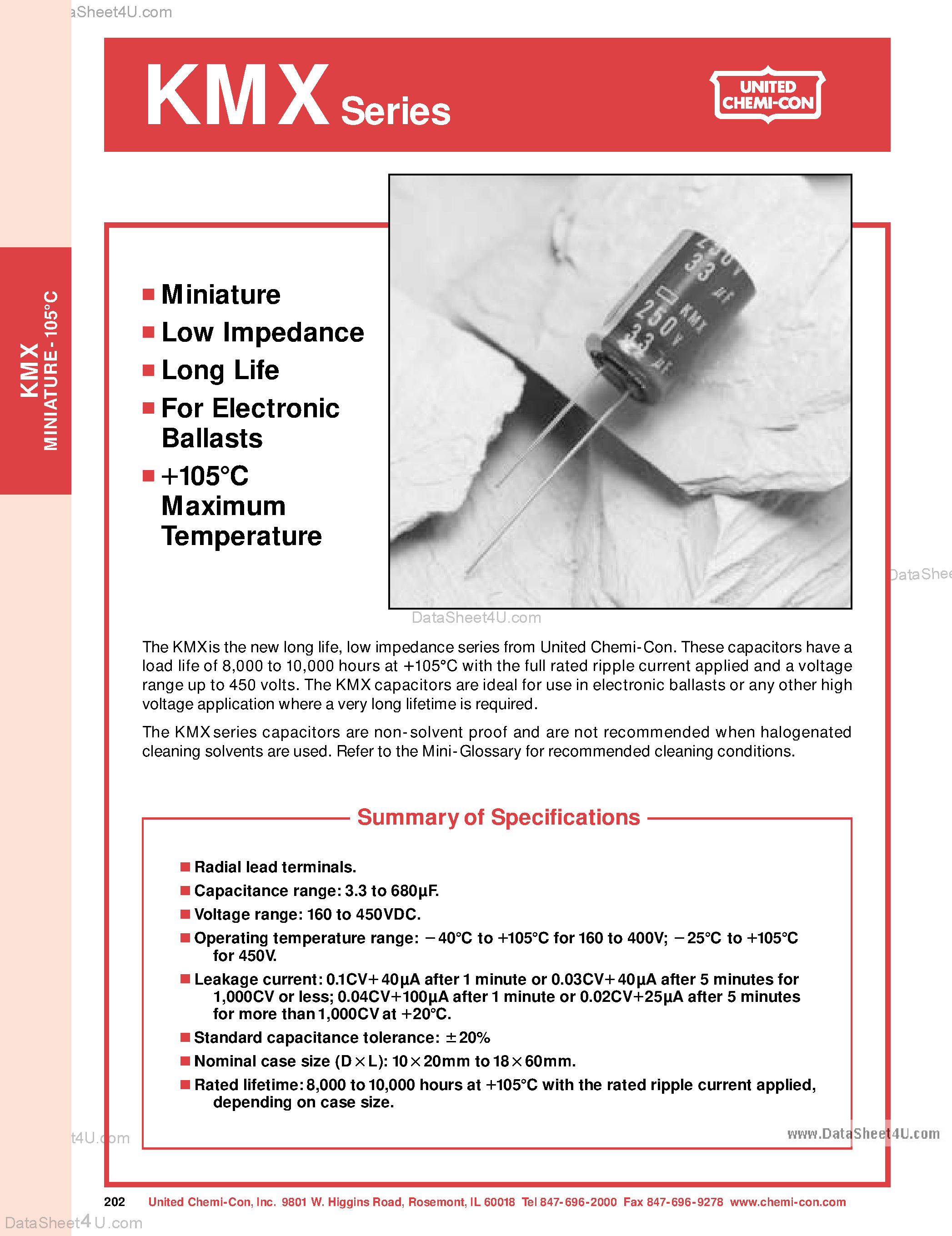 Datasheet KMX160VBxxxMxxXxxLL - (KMX Series) Miniature Capacitor page 1