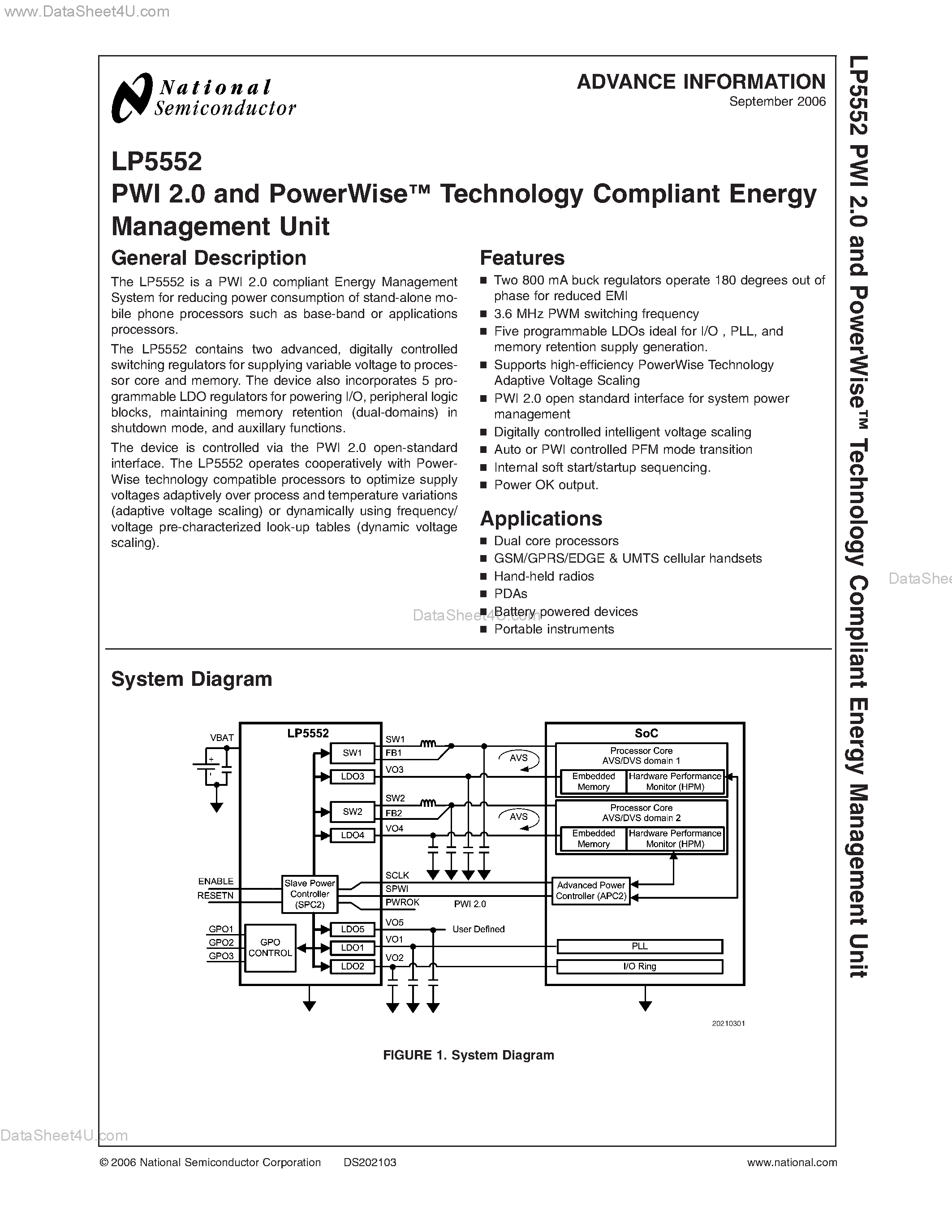 Datasheet LP5552 - PWI 2.0 and PowerWise Technology Compliant Energy Management Unit page 1