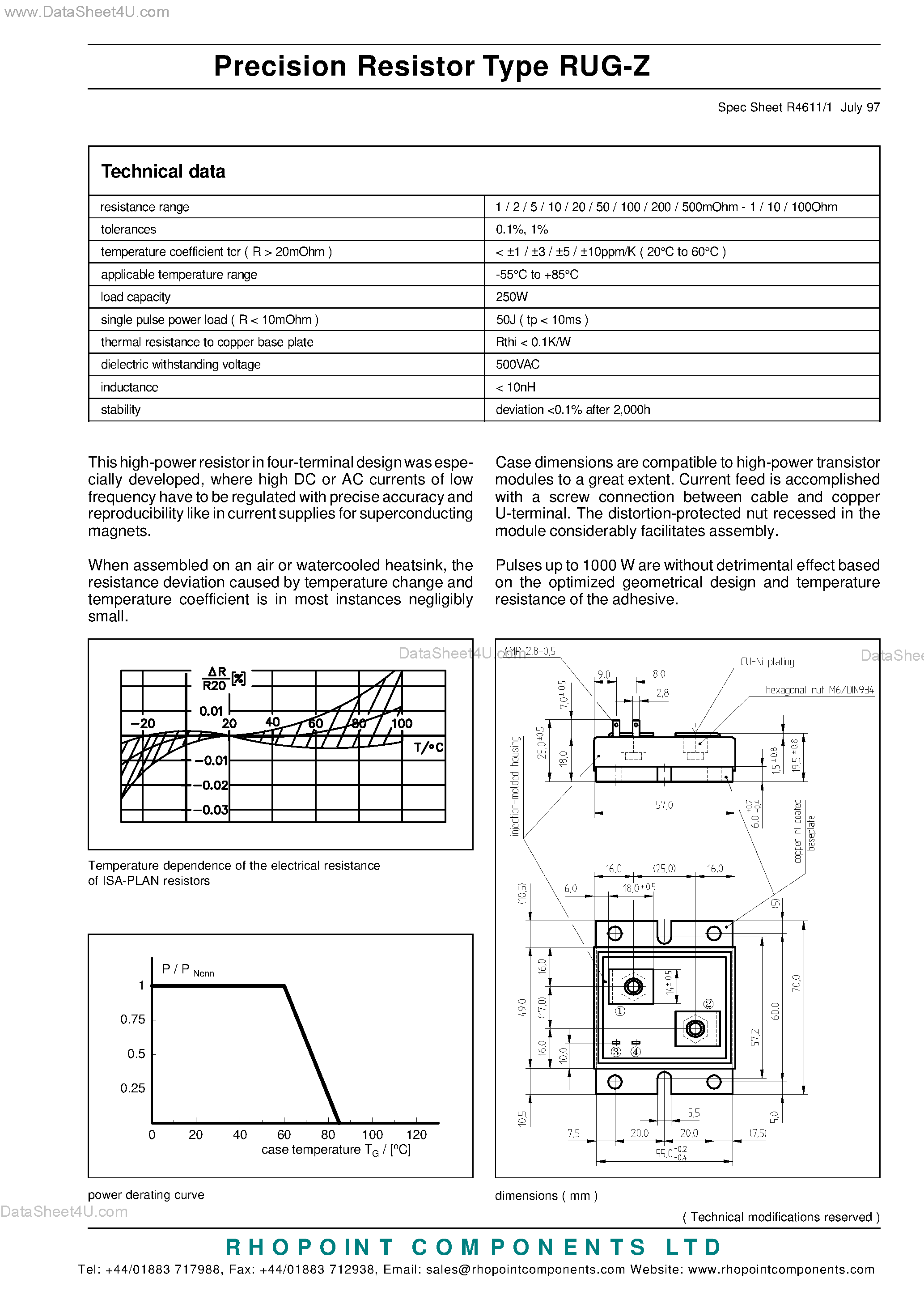 Datasheet RUG-Z page 1 Datasheet RUG-Z - Precision Resistor page 1