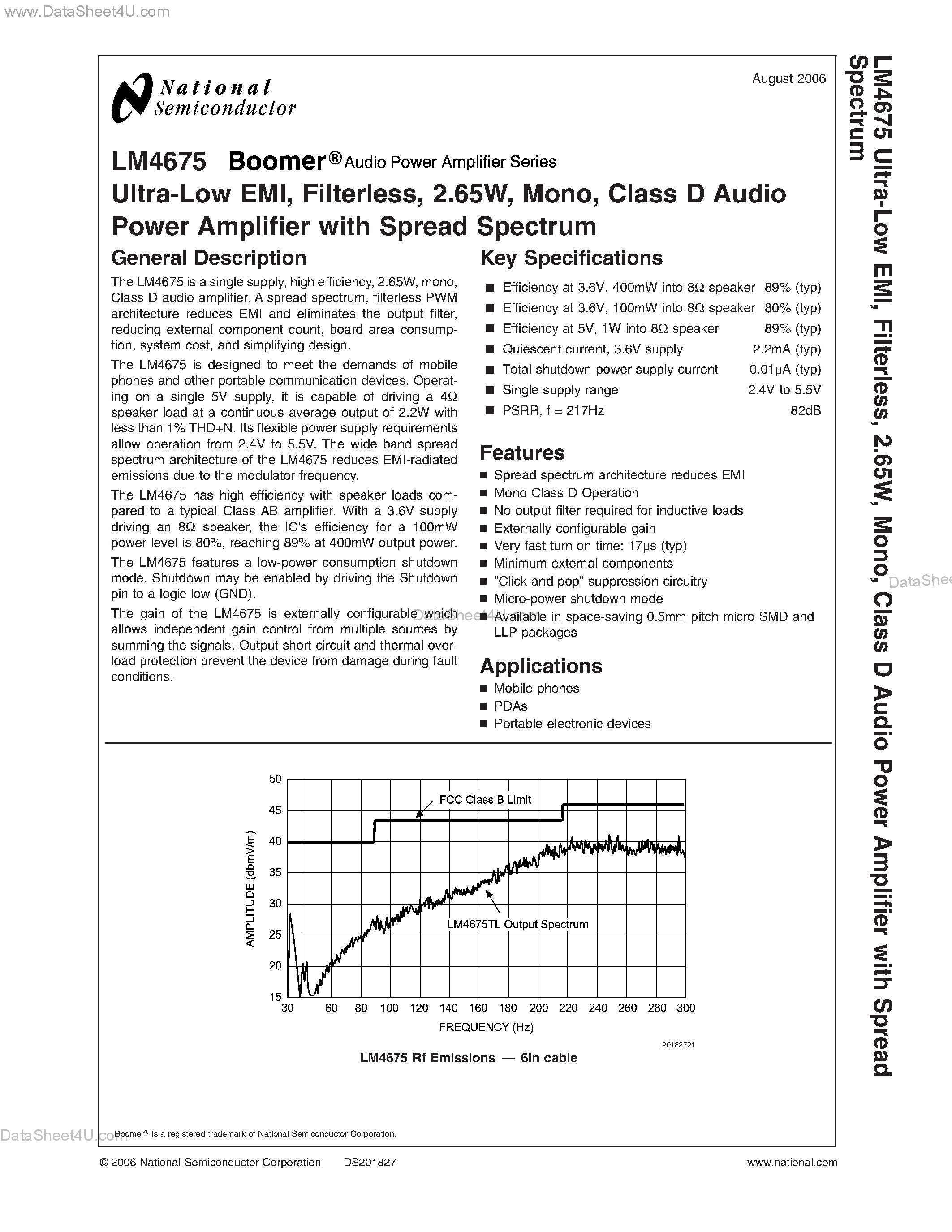 Datasheet LM4675 - Class D Audio Power Amplifier page 1
