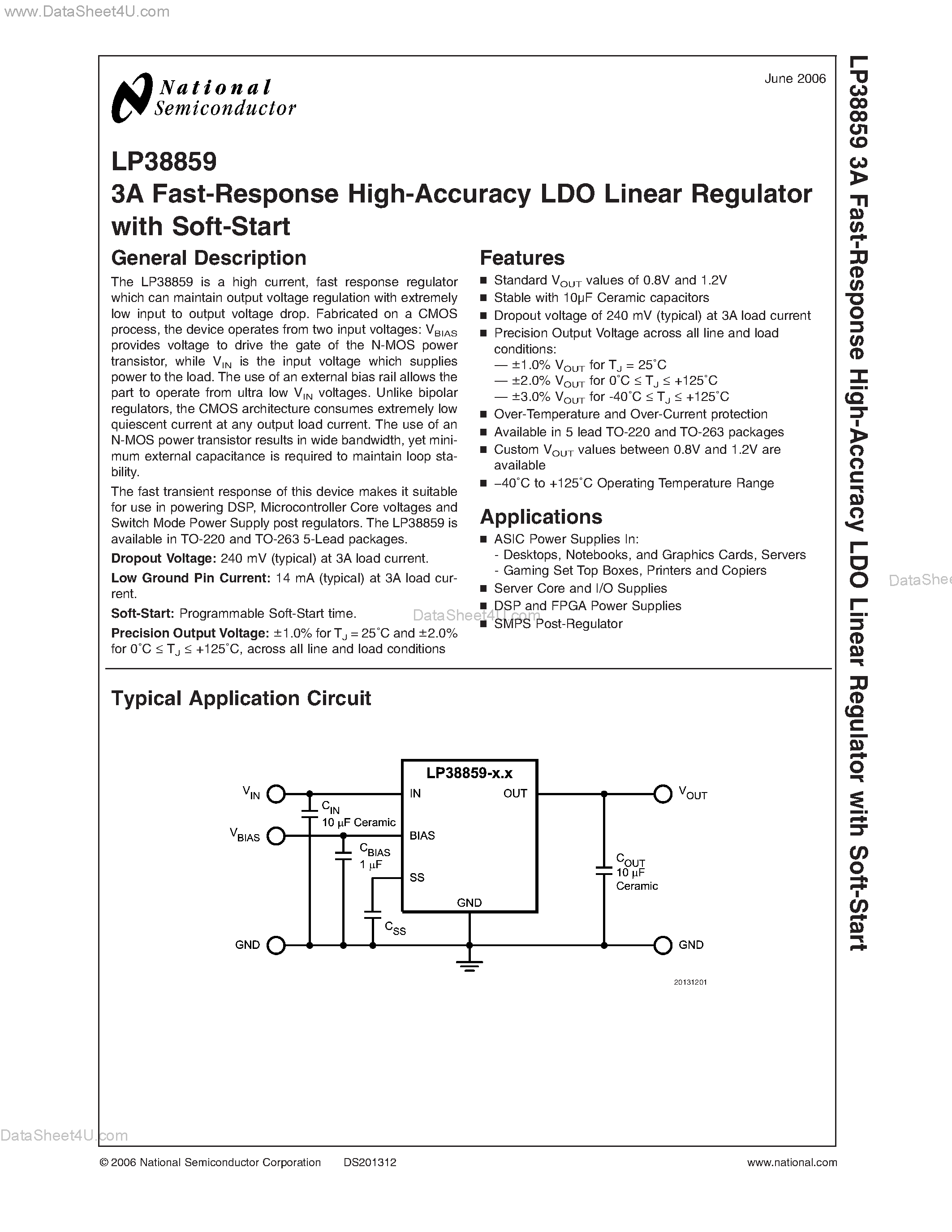 Даташит на микросхему LP38859 страница 1 Даташит LP38859 - 3A Fast-Response High-Accuracy LDO Linear Regulator with Soft-Start страница 1