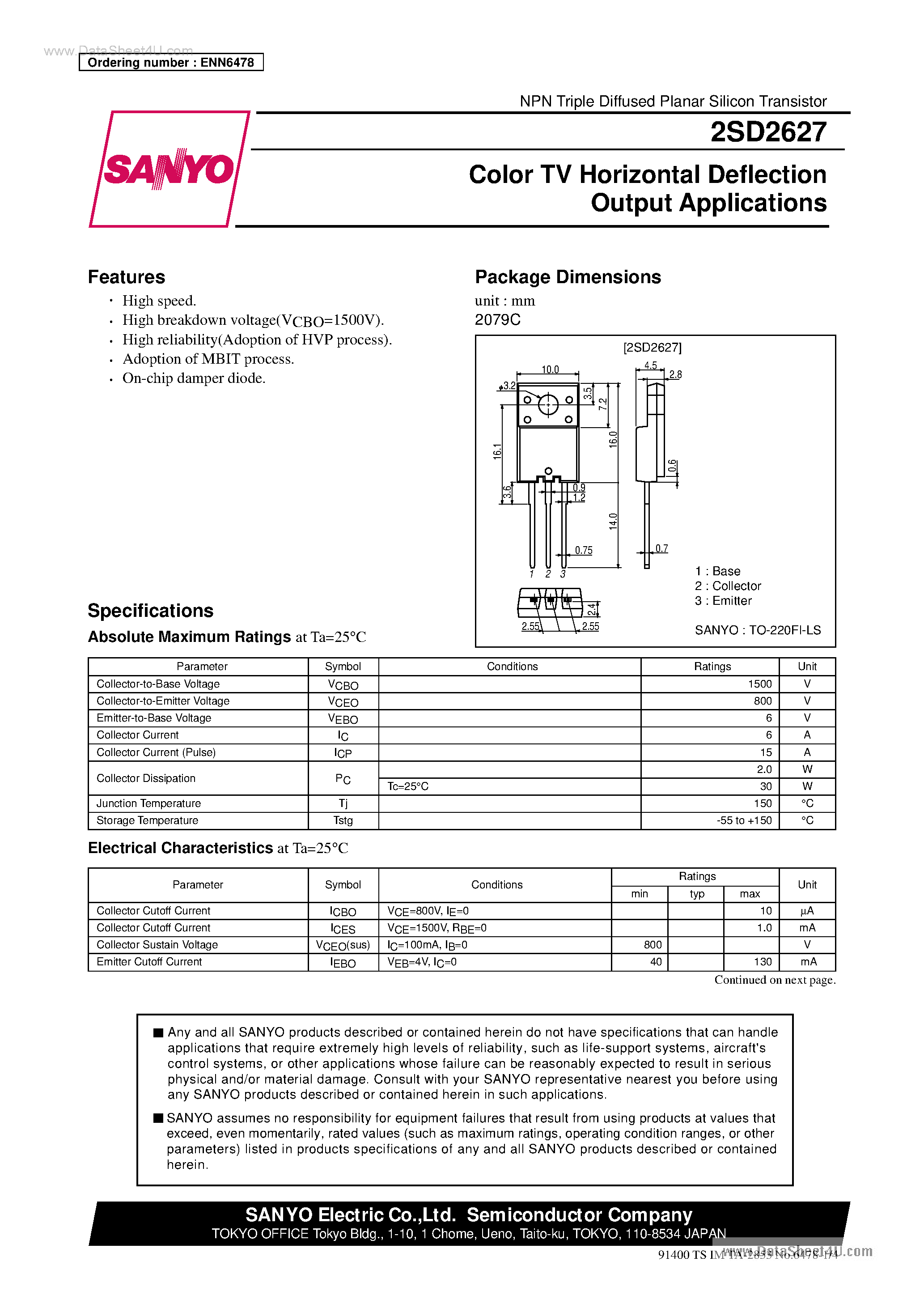 Даташит D2627 - Search -----> 2SD2627 страница 1