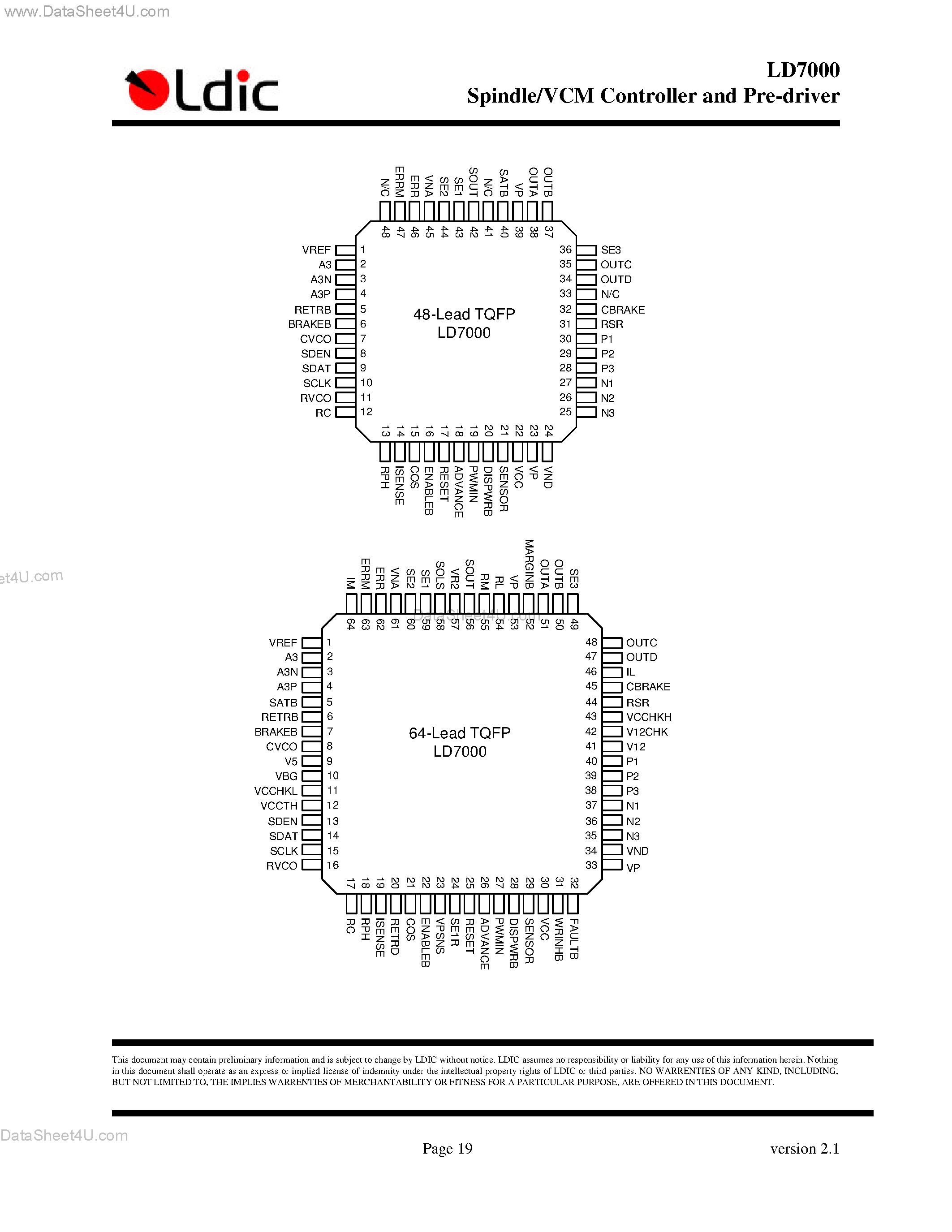 Datasheet LD7000 page 2 Datasheet LD7000 - Spindle/VCM Controller and Pre-driver page 2