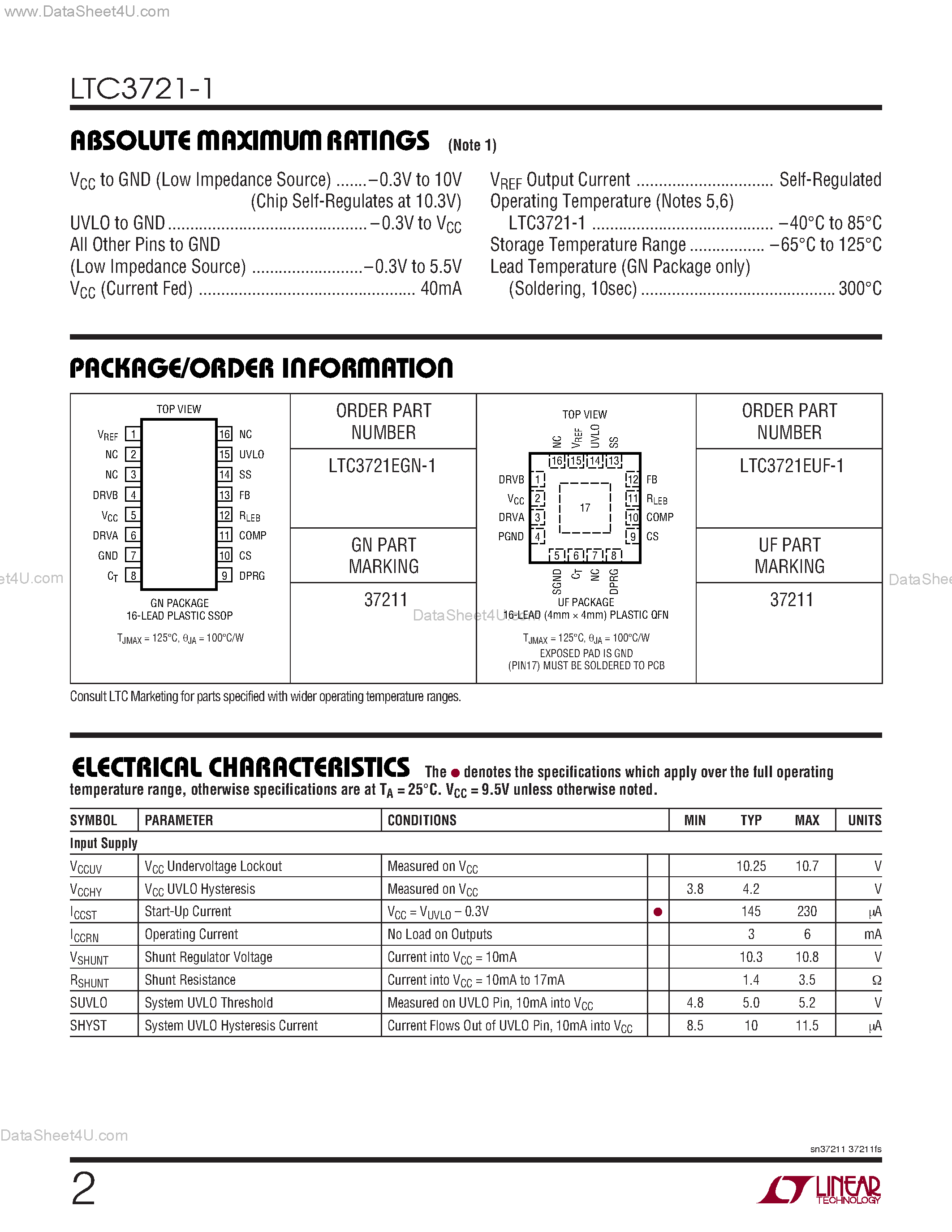 Даташит LTC3721-1 - Push-Pull PWM Controller страница 2