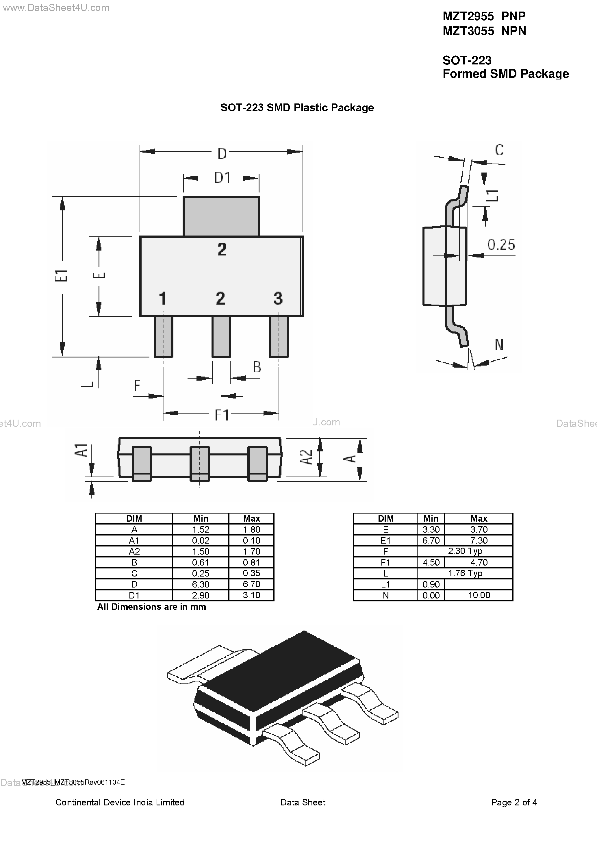 Datasheet MZT2955 - (MZT2955 / MZT3055) SILICON PLANAR EPITAXIAL TRANSISTORS page 2