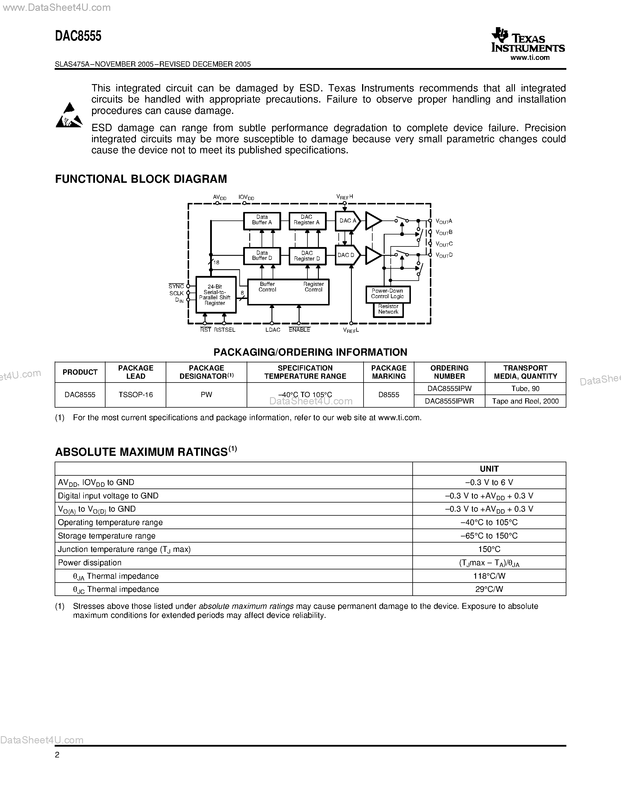 Datasheet DAC8555 - VOLTAGE OUTPUT DIGITAL-TO-ANALOG CONVERTER page 2