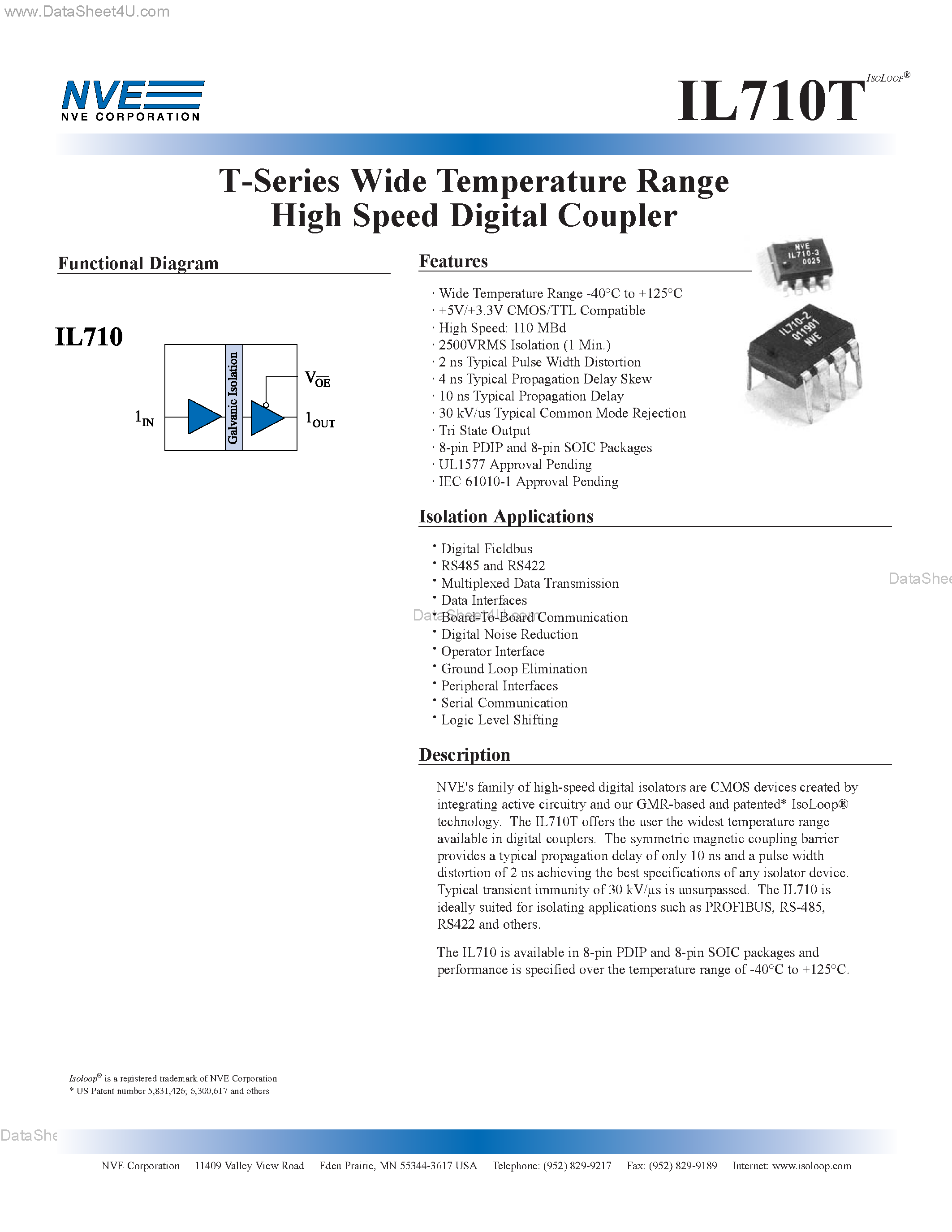 Даташит IL710T - T-Series Wide Temperature Range High Speed Digital Coupler страница 1