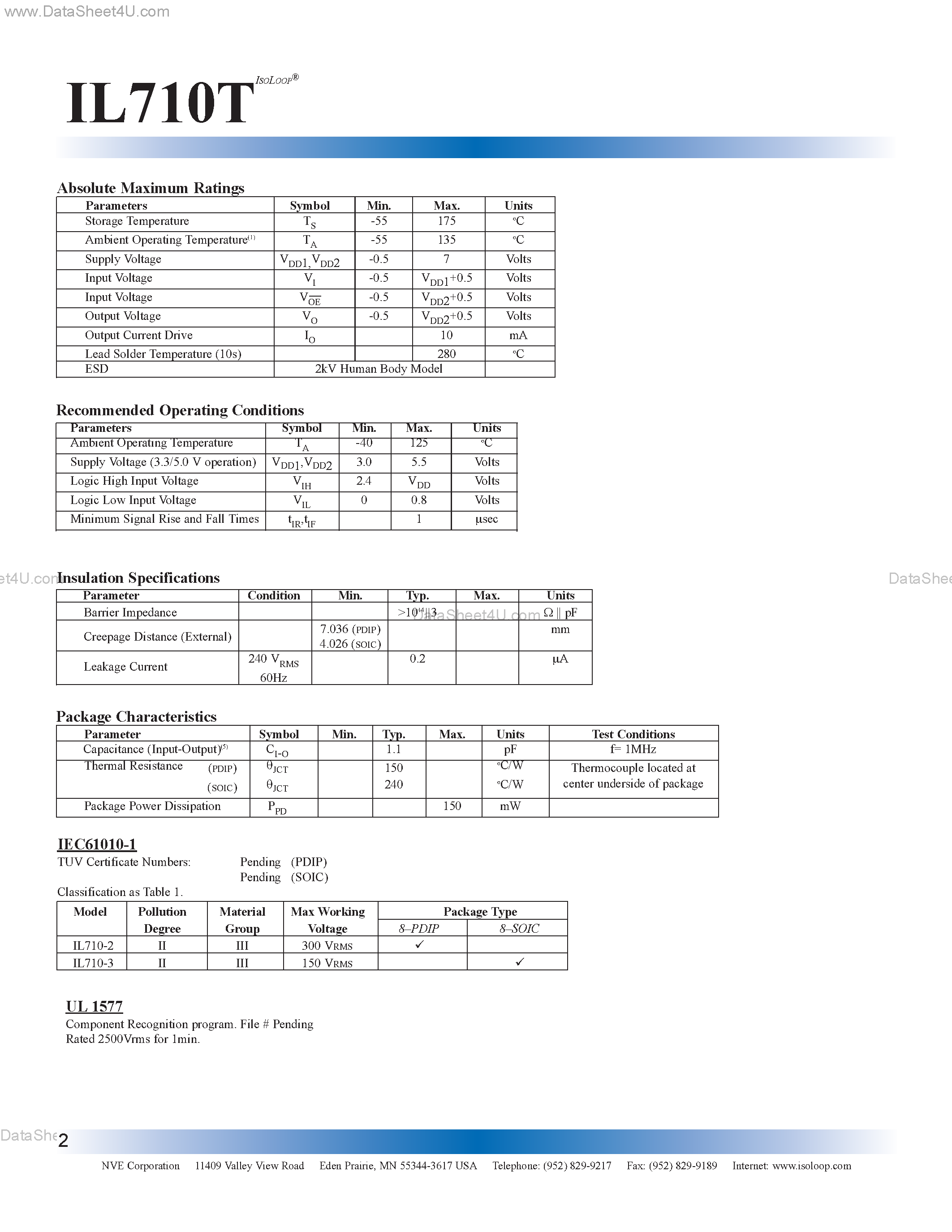 Даташит IL710T - T-Series Wide Temperature Range High Speed Digital Coupler страница 2