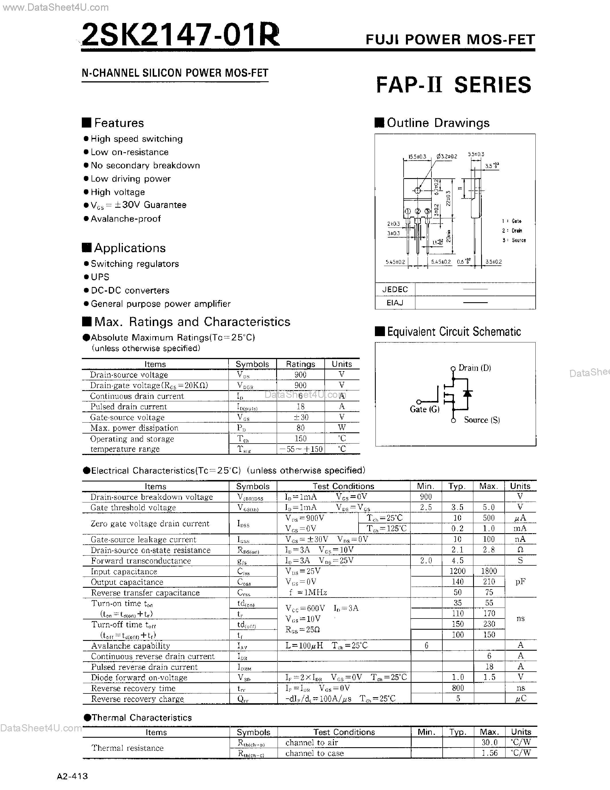 Даташит 2SK2147-01R - N-CHANNEL SILICON POWER MOS-FET страница 1