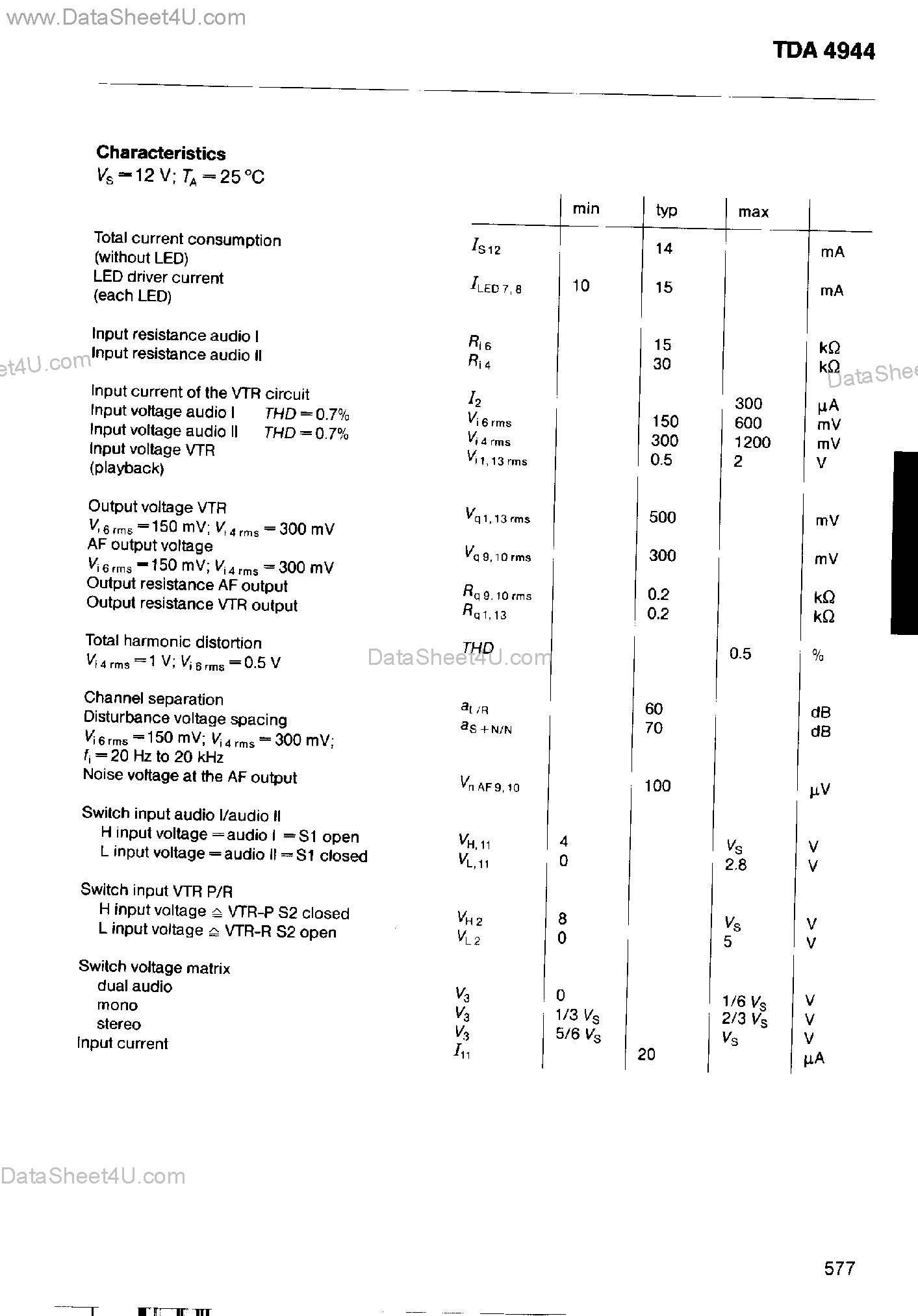 Даташит TDA4944 - TV STEREO MATRIX WITH VTR CONNECTION страница 2
