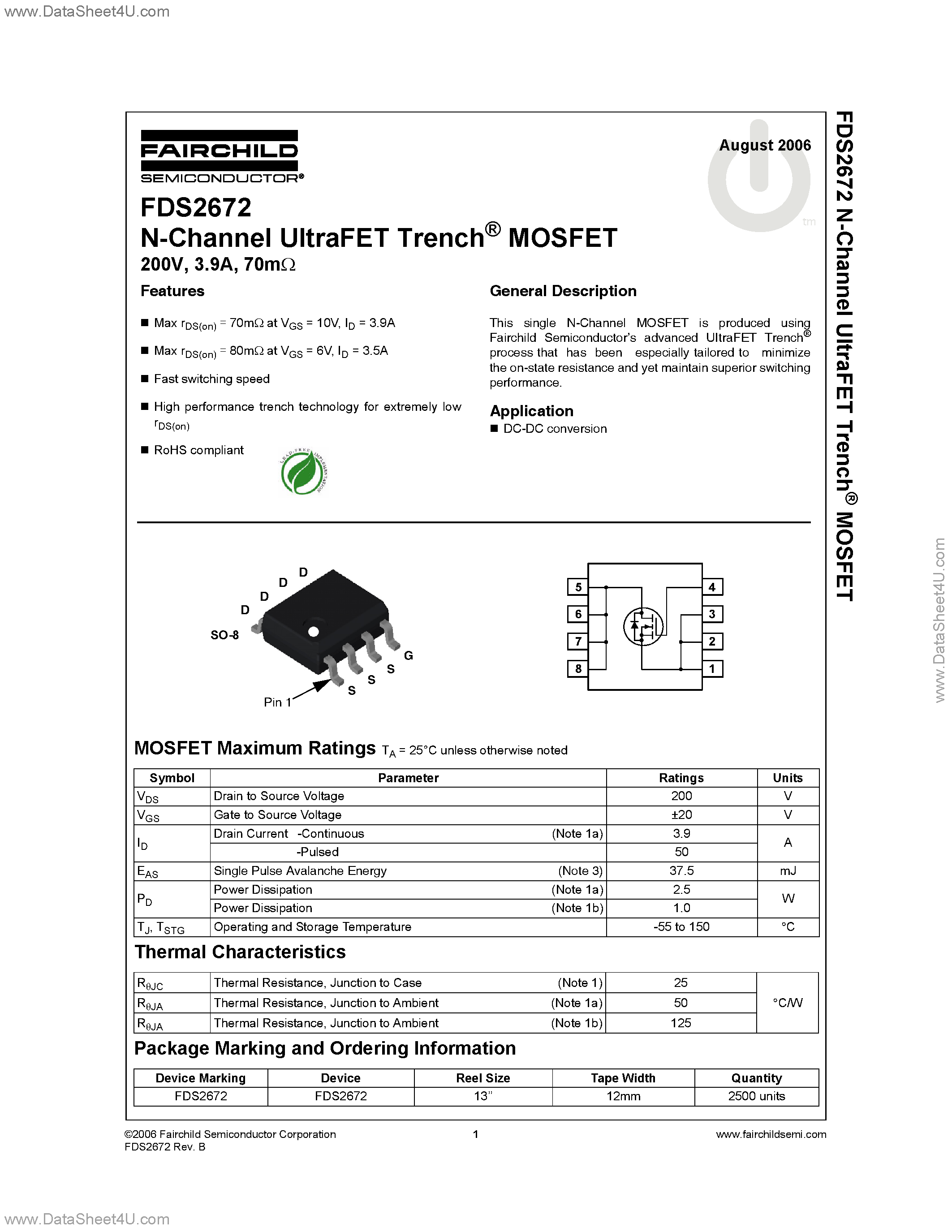 Даташит FDS2672 - N-Channel UltraFET страница 1