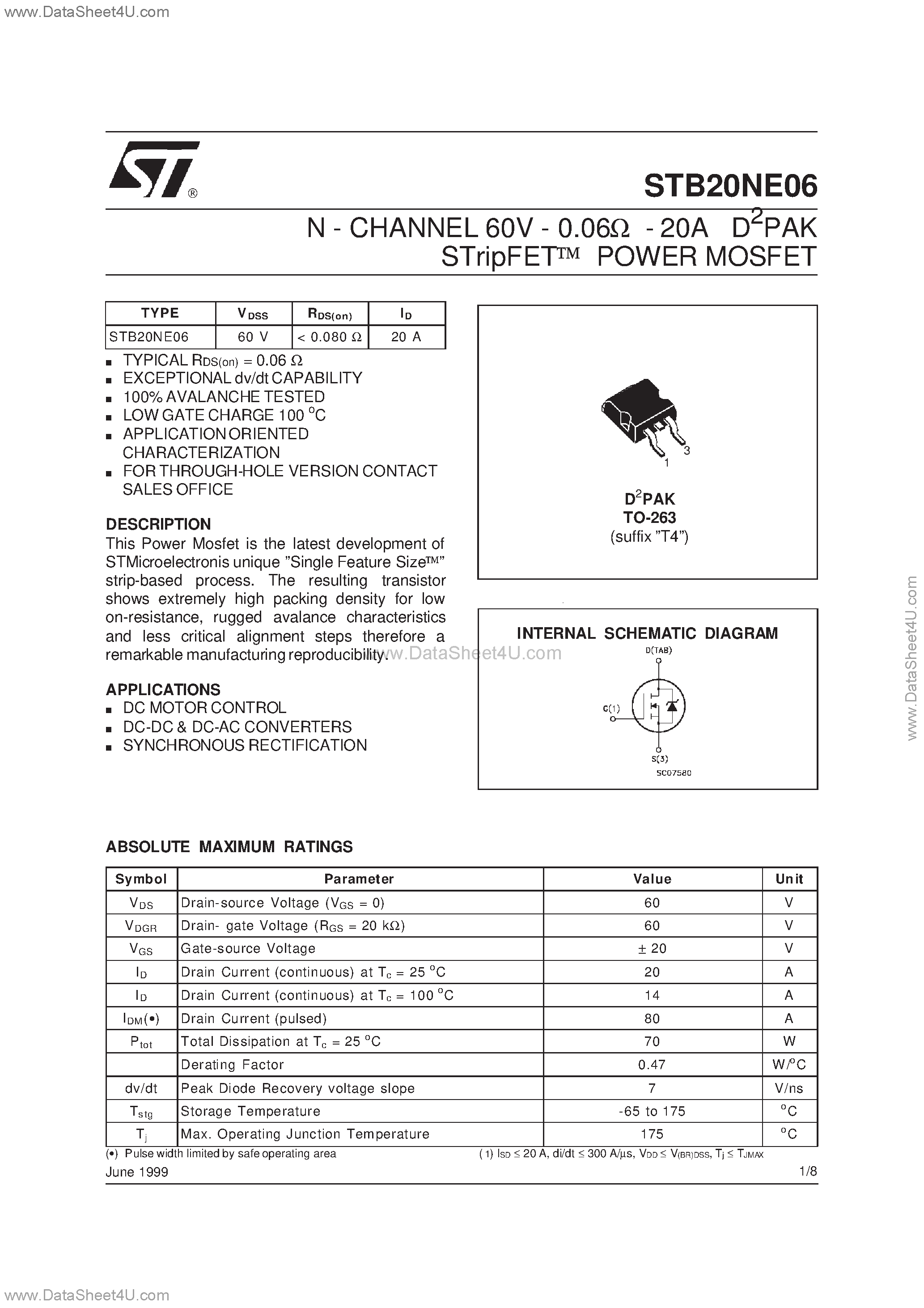 Datasheet STB20NE06 - N-CHANNEL POWER MOSFET page 1