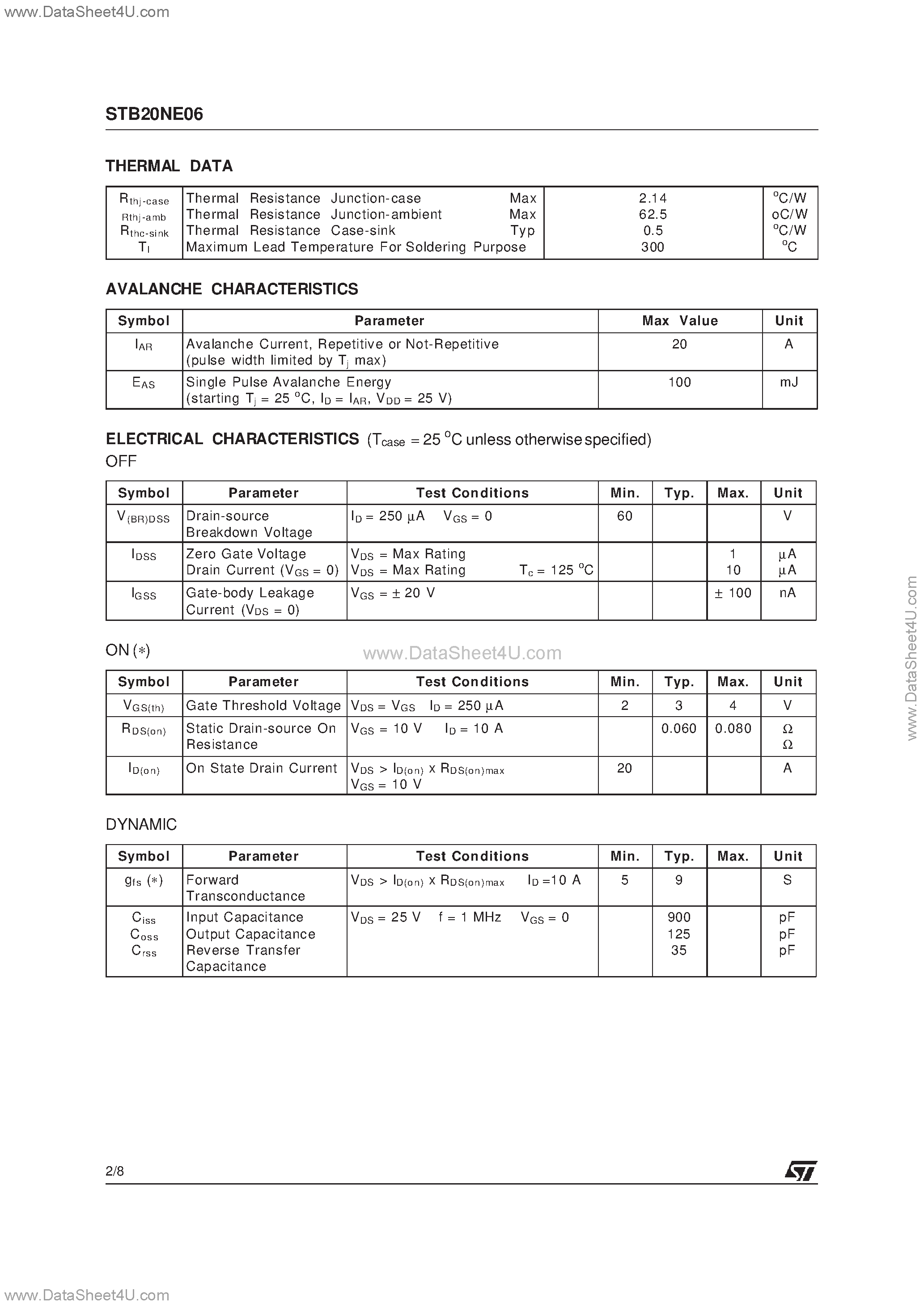 Datasheet STB20NE06 - N-CHANNEL POWER MOSFET page 2