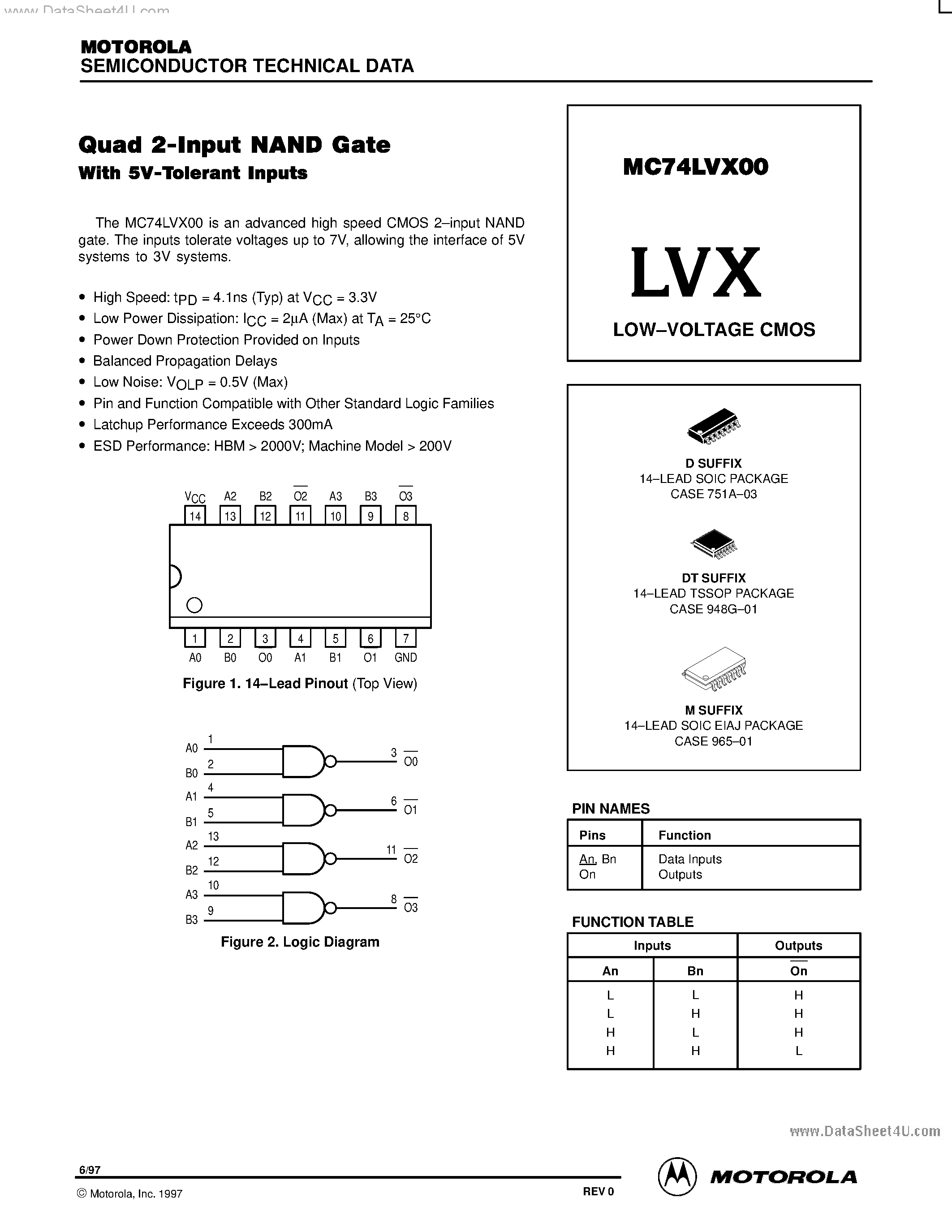 Даташит MC74LVX00 - LOW-VOLTAGE CMOS страница 1