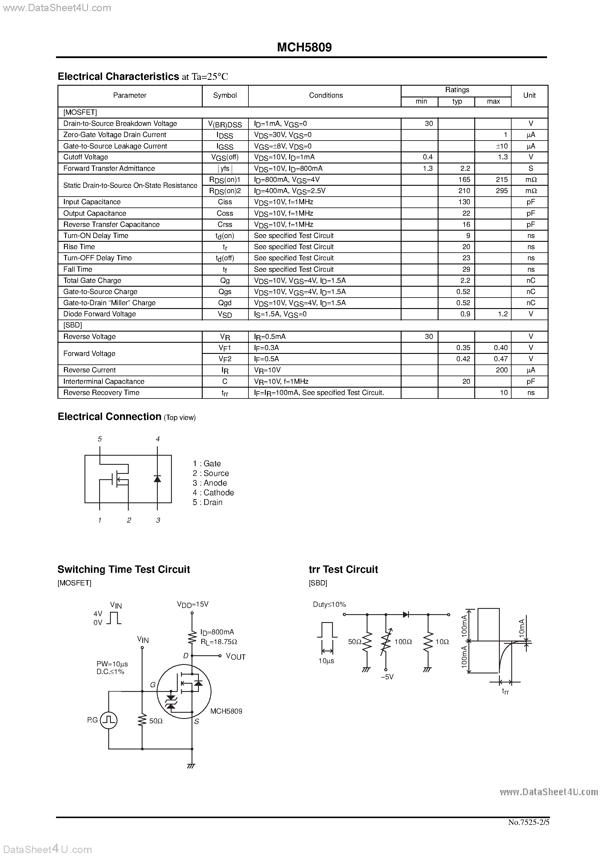 Datasheet MCH5809 - N-Channel Silicon MOSFET DC / DC Converter Applications page 2