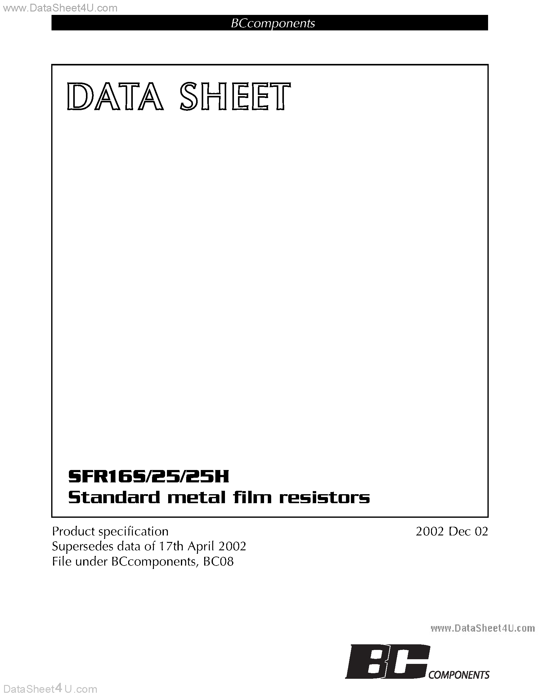 Datasheet SFR16S - (SFR16S/25) Standard metal film resistors page 1