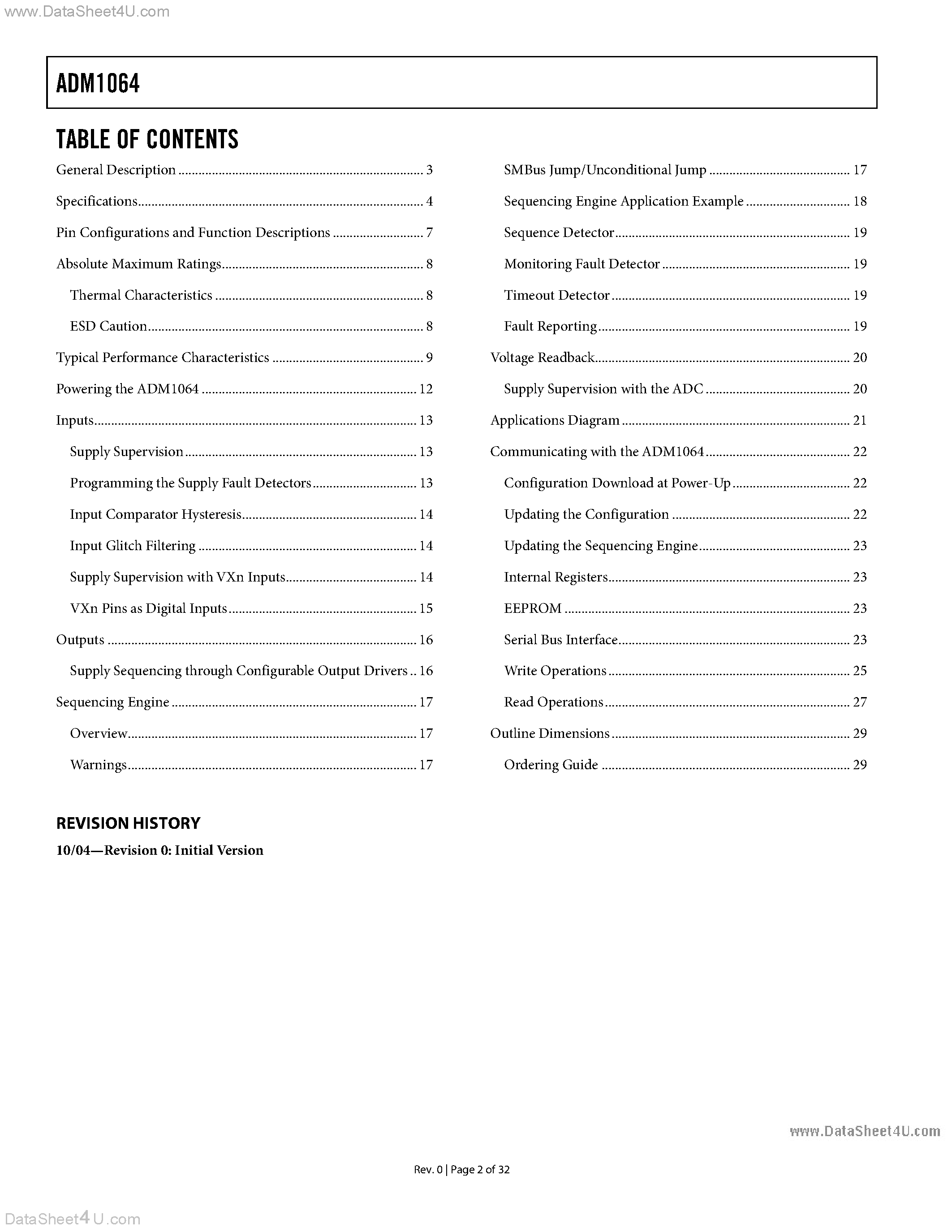 Datasheet ADM1064 - Super Sequencer with Voltage Readback ADC page 2