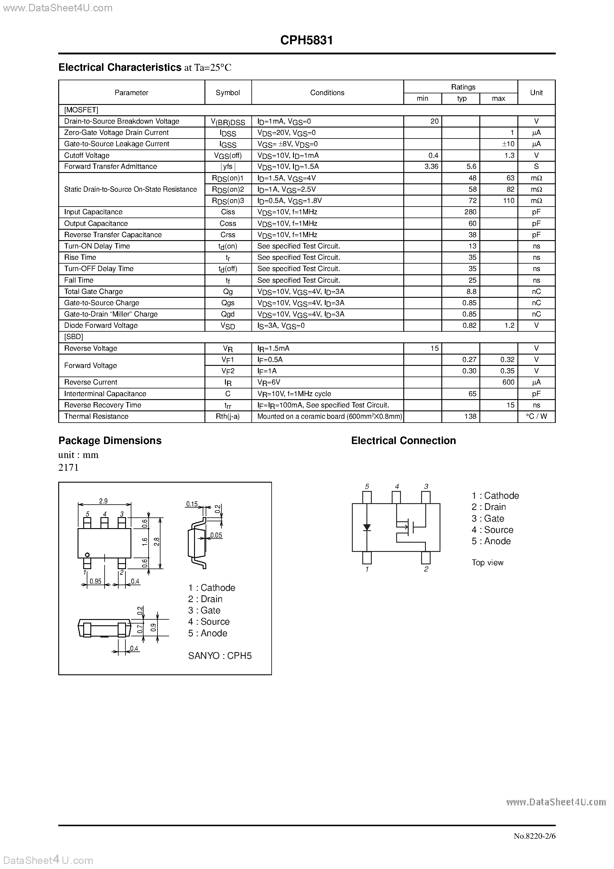 Datasheet CPH5831 - N-Channel Silicon MOSFET General-Purpose Switching Device Applications page 2