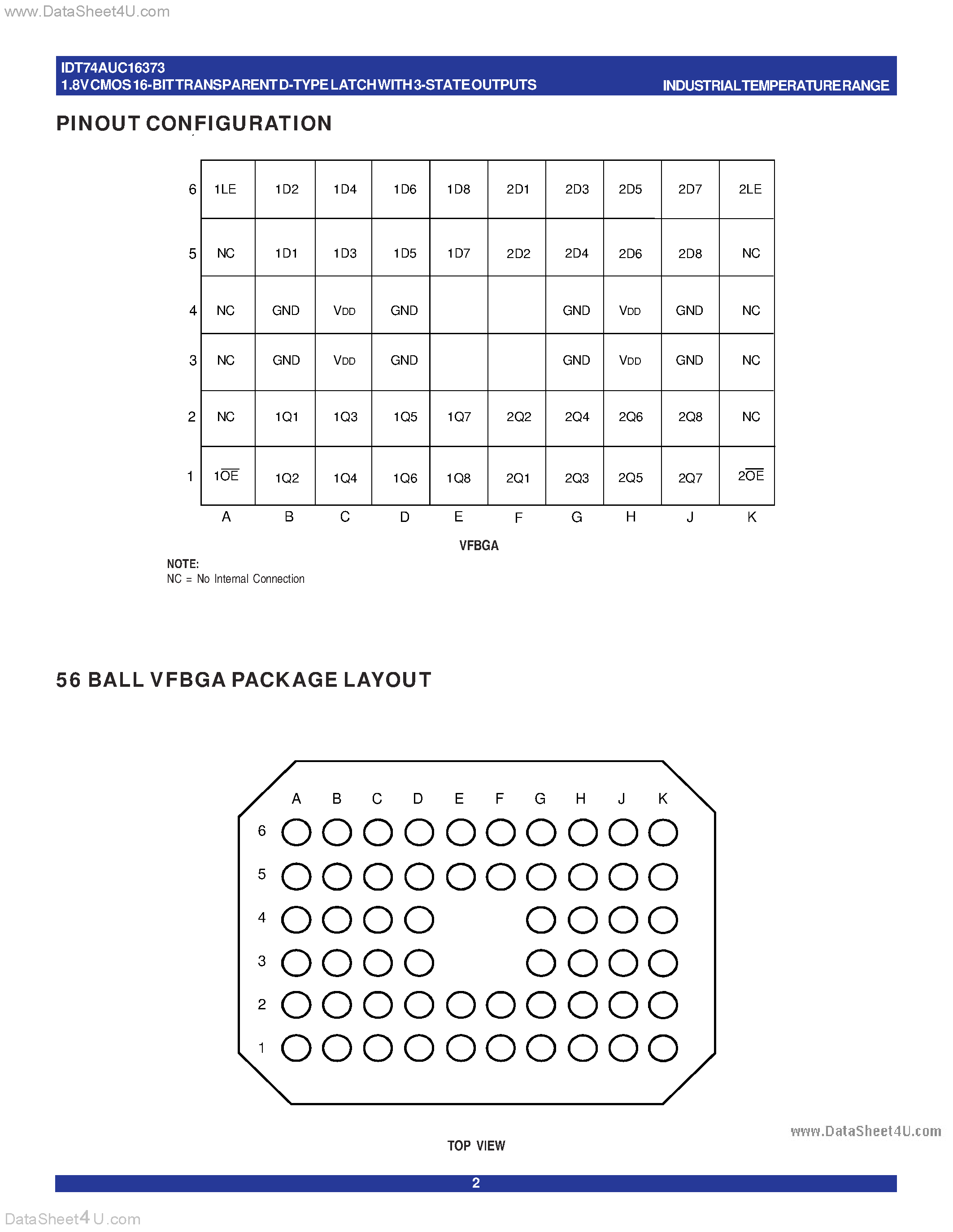 Datasheet IDT74AUC16373 - 1.8V CMOS 16-BIT TRANSPARENT D-TYPE LATCH WITH 3-STATE OUTPUTS page 2