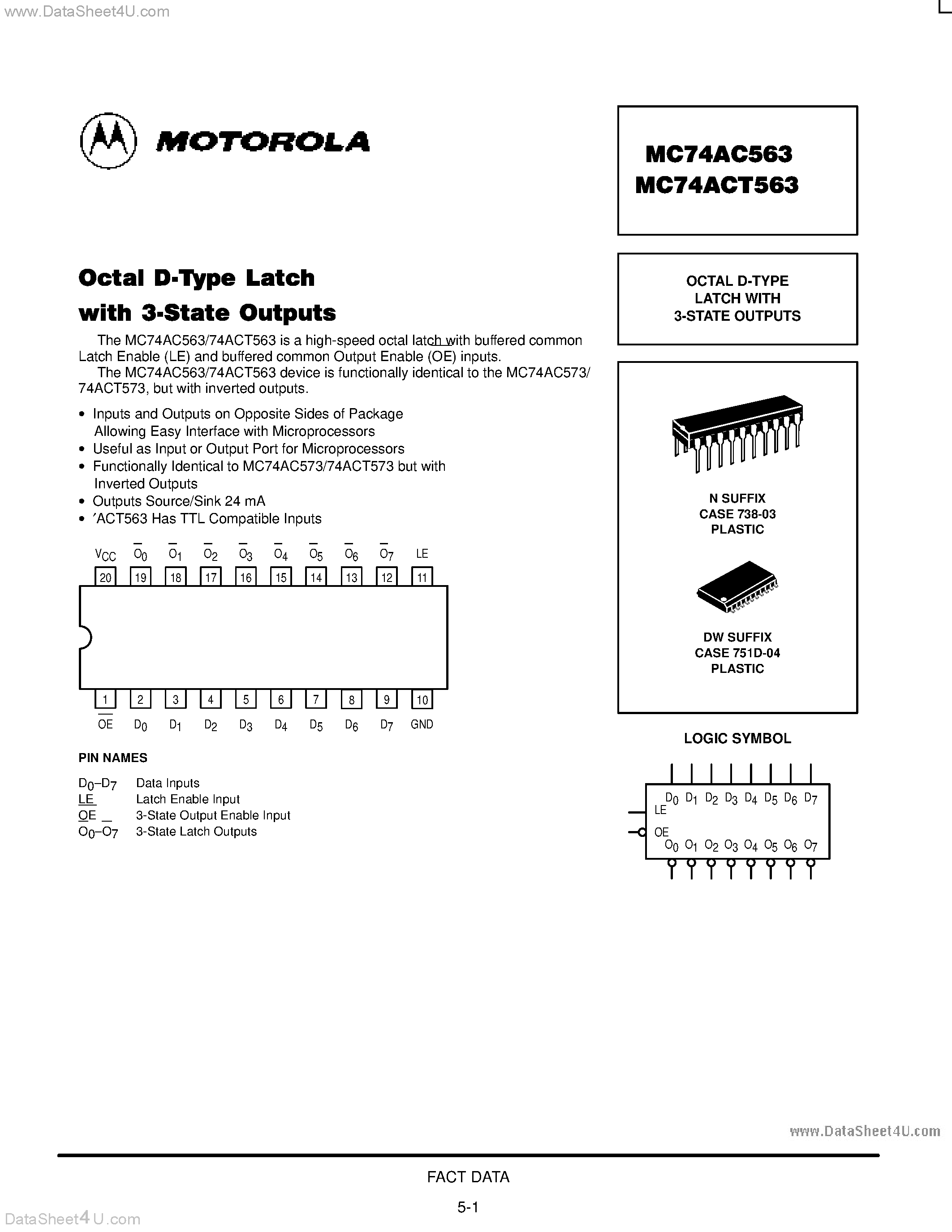 Даташит MC74AC563 - OCTAL D-TYPE LATCH WITH 3-STATE OUTPUTS страница 1