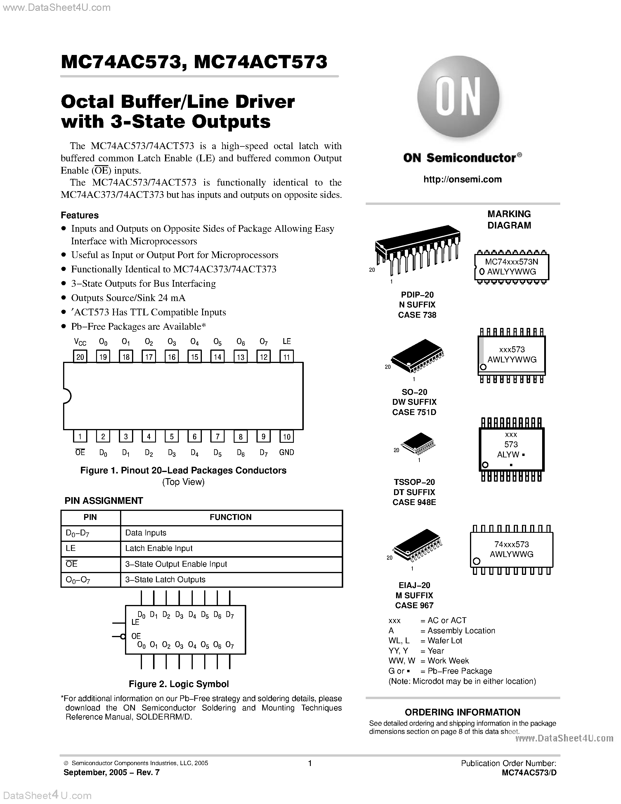 Даташит MC74AC573 - OCTAL D-TYPE LATCH WITH 3-STATE OUTPUTS страница 1
