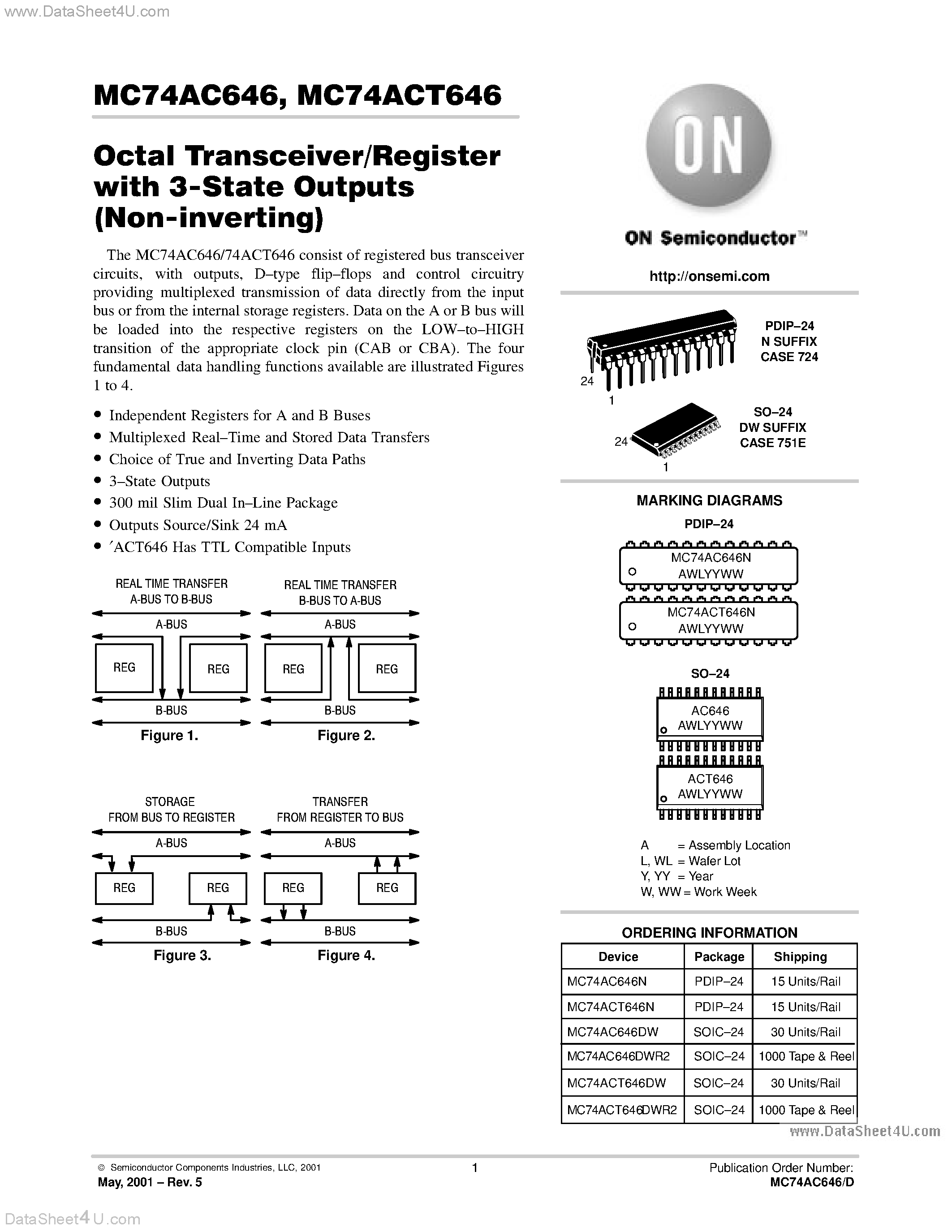 Даташит MC74ACT646 - OCTAL TRANSCEIVER/REGISTER WITH 3-STATE OUTPUTS (NON-INVERTING) страница 1