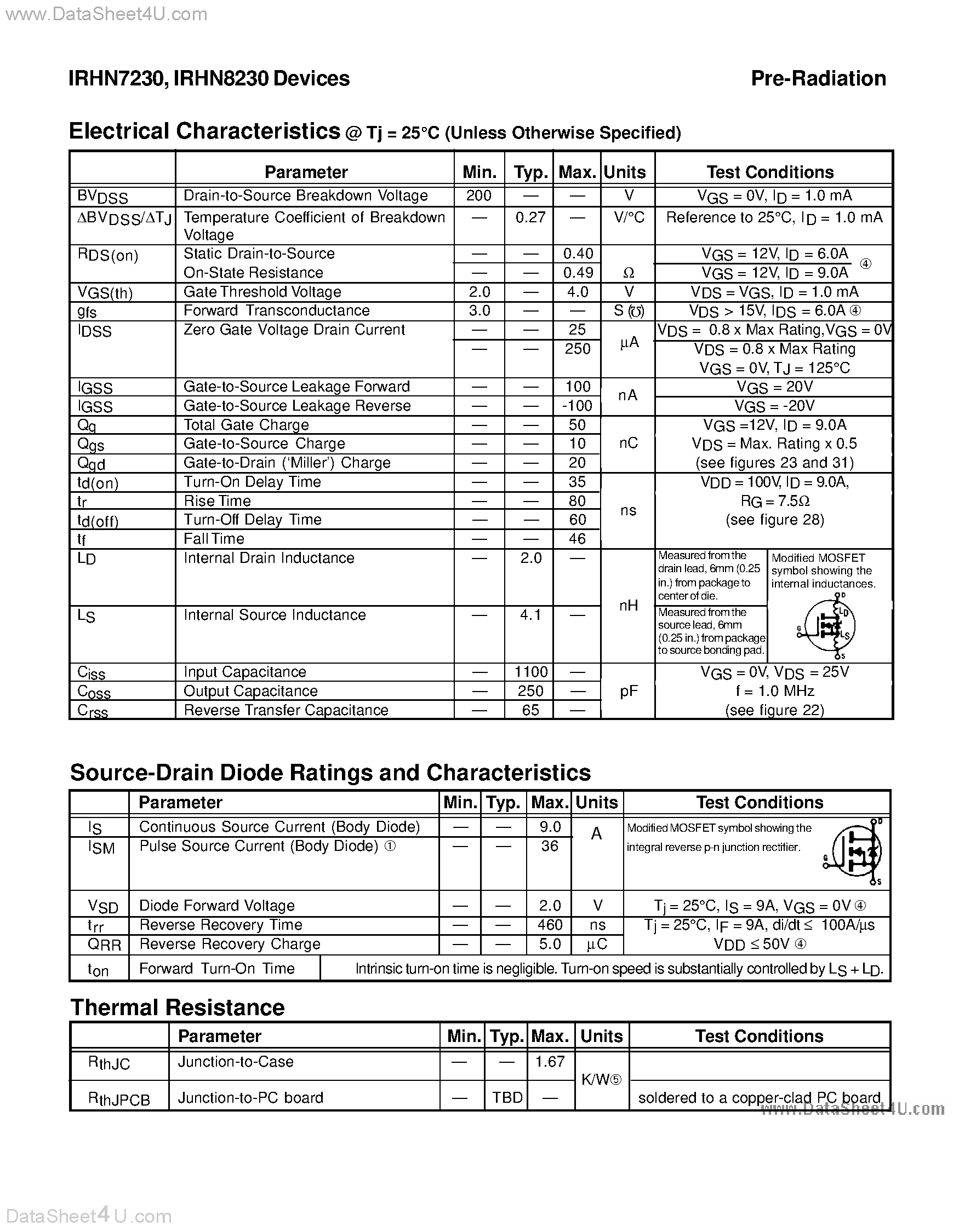 Datasheet IRHN7230 - (IRHN7230 / IRHN8230) TRANSISTOR N-CHANNEL page 2