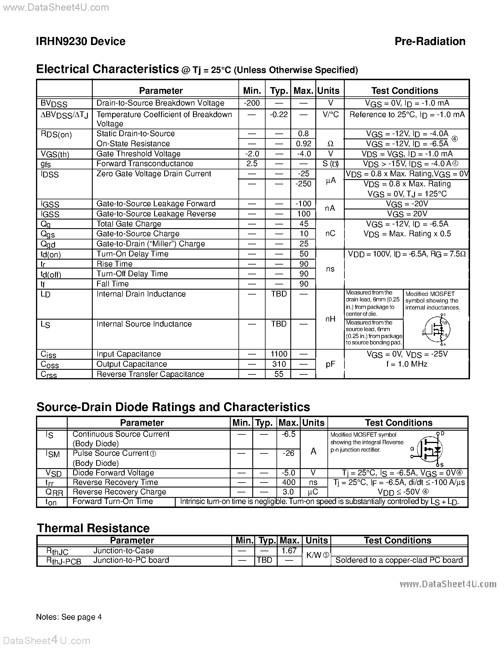 Datasheet IRHN9230 - TRANSISTOR P-CHANNEL page 2