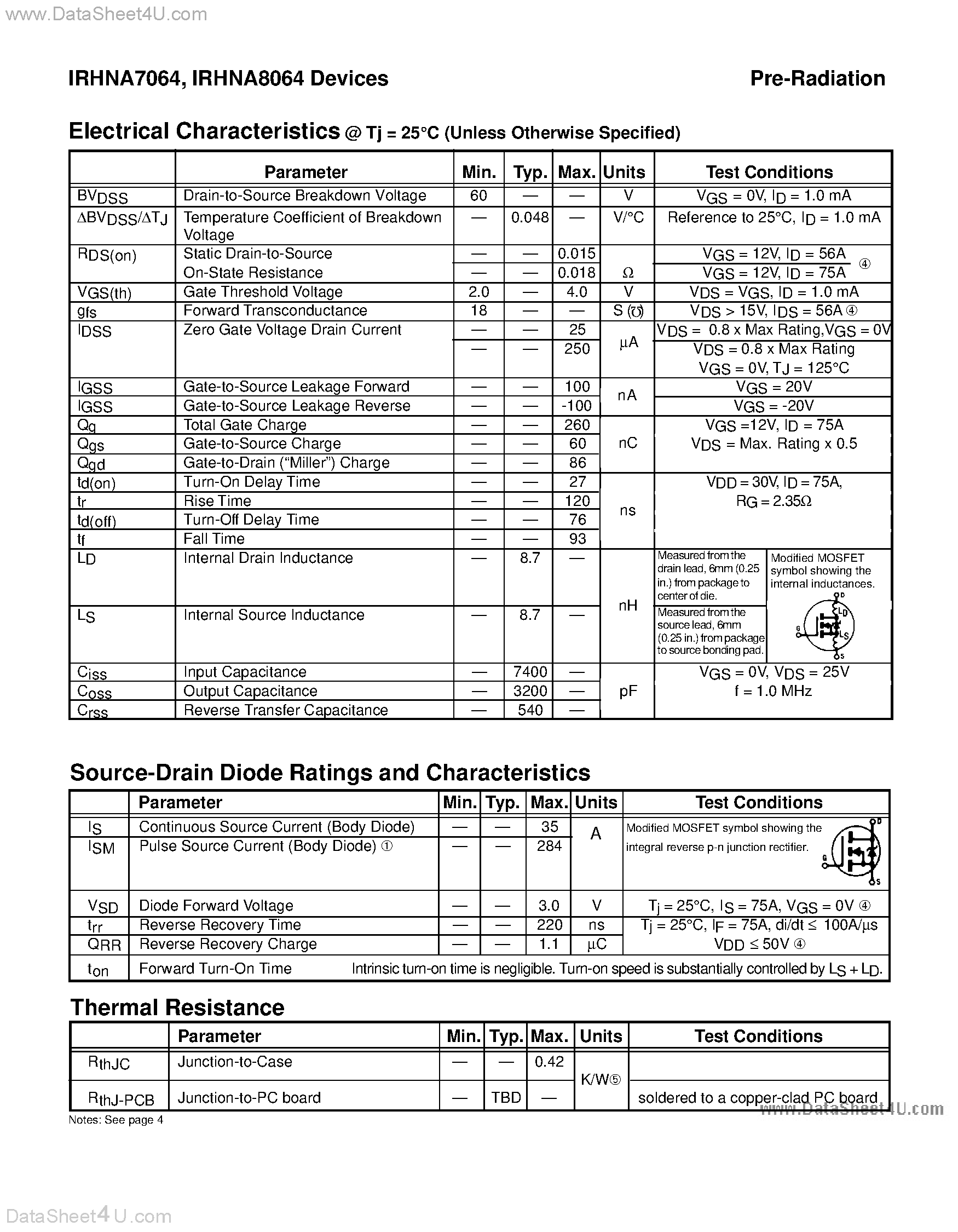 Datasheet IRHNA7064 - (IRHNA7064 / IRHNA8064) TRANSISTOR N-CHANNEL page 2