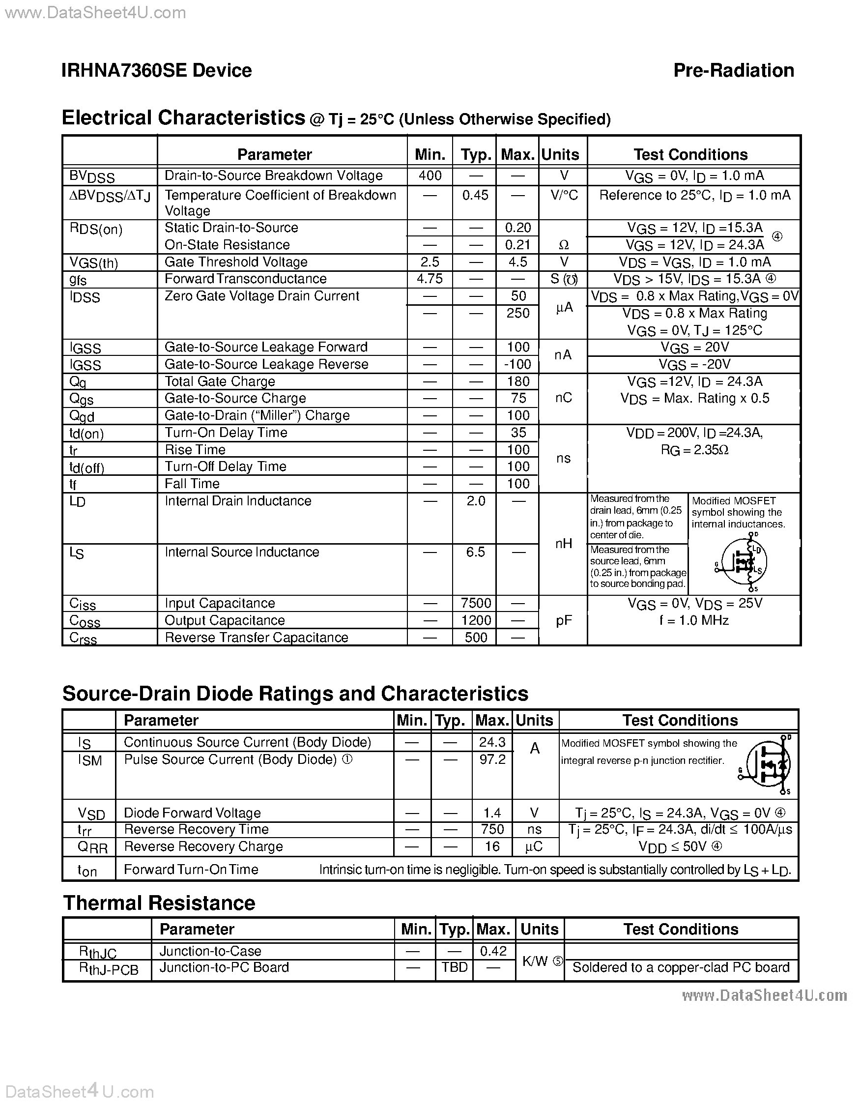Datasheet IRHNA7360SE - TRANSISTOR N-CHANNEL page 2