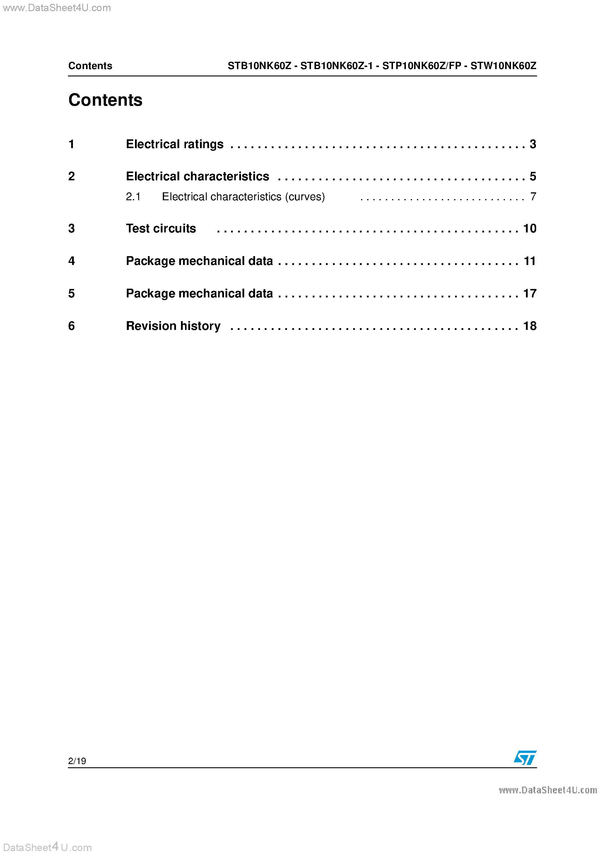 Datasheet STB10NK60Z - N-CHANNEL POWER MOSFET page 2
