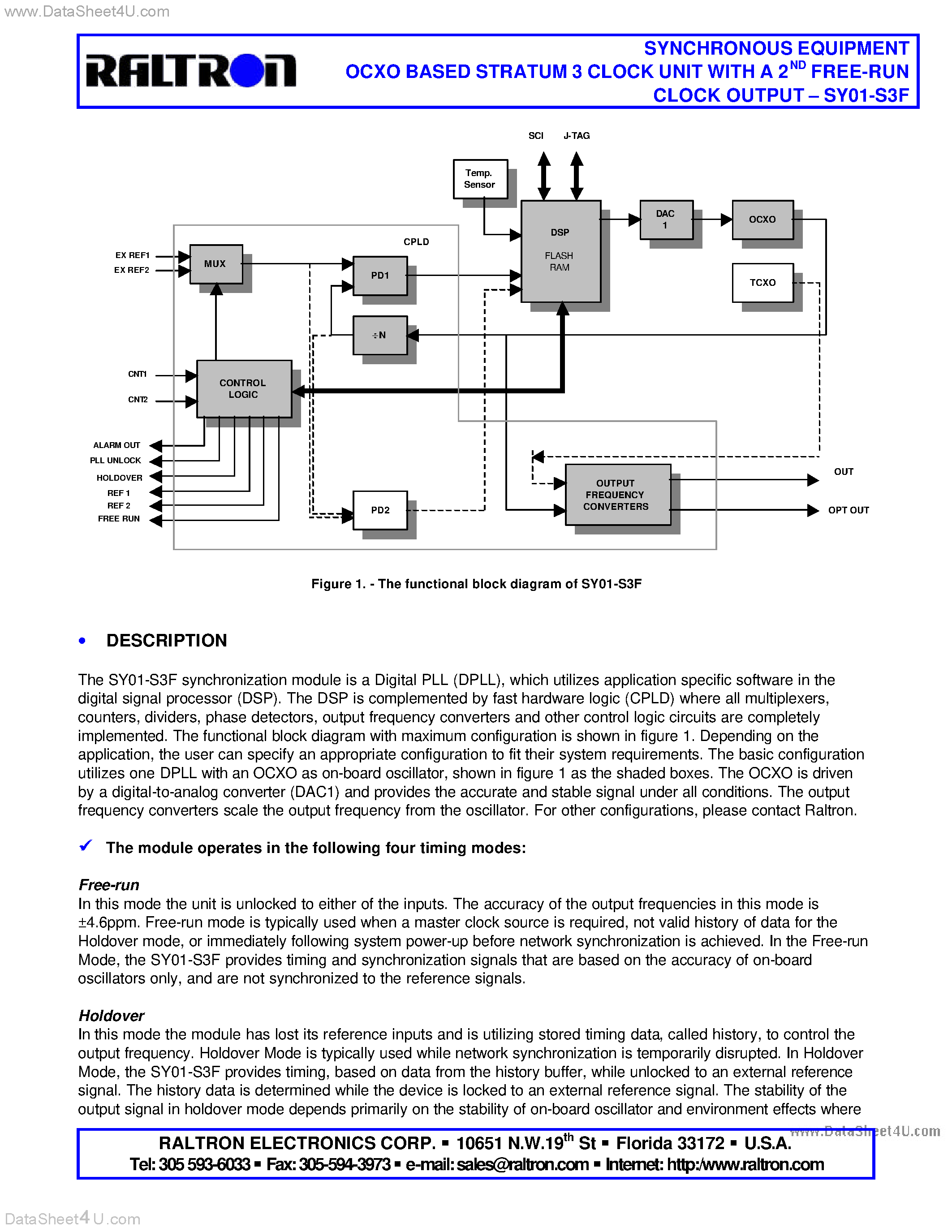 Datasheet SY01-S3F page 2 Datasheet SY01-S3F - SYNCHRONOUS EQUIPMENT OCXO BASED STRATUM 3 CLOCK UNIT page 2