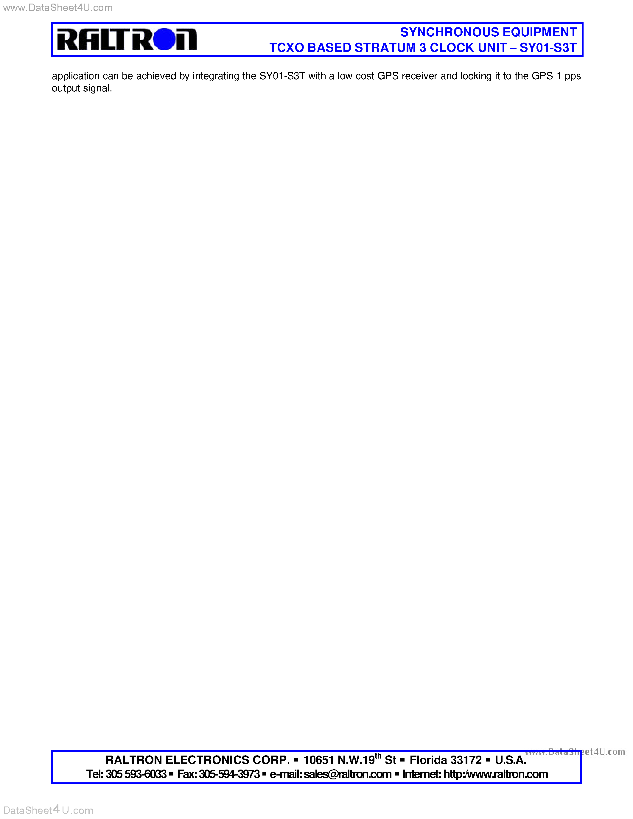 Datasheet SY01-S3T - SYNCHRONOUS EQUIPMENT TCXO BASED STRATUM 3 CLOCK UNIT page 2