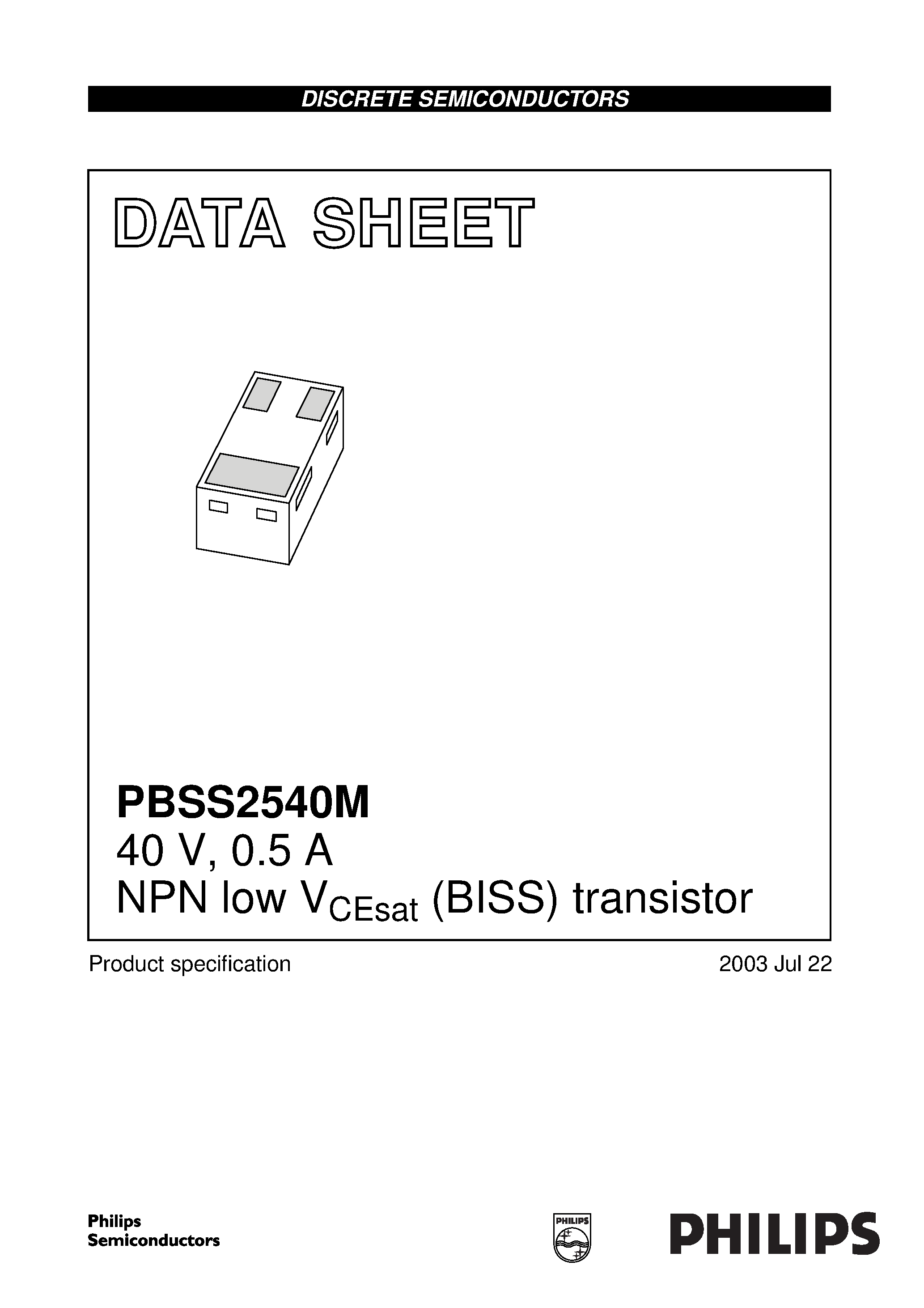 Datasheet PBSS2540M - 0.5 A NPN low VCEsat (BISS) transistor page 1