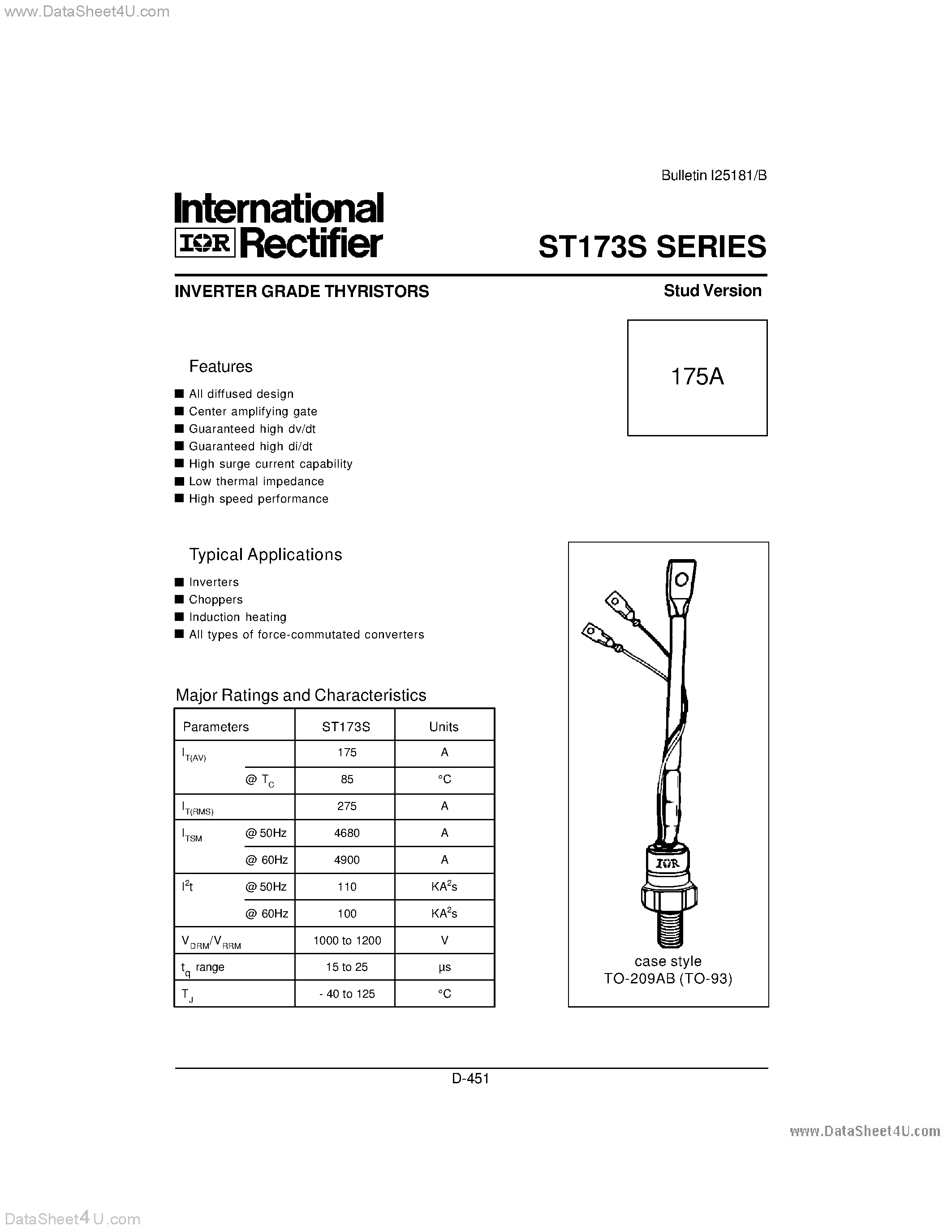 Datasheet ST173S page 2 Datasheet ST173S - INVERTER GRADE THYRISTORS Stud Version page 2