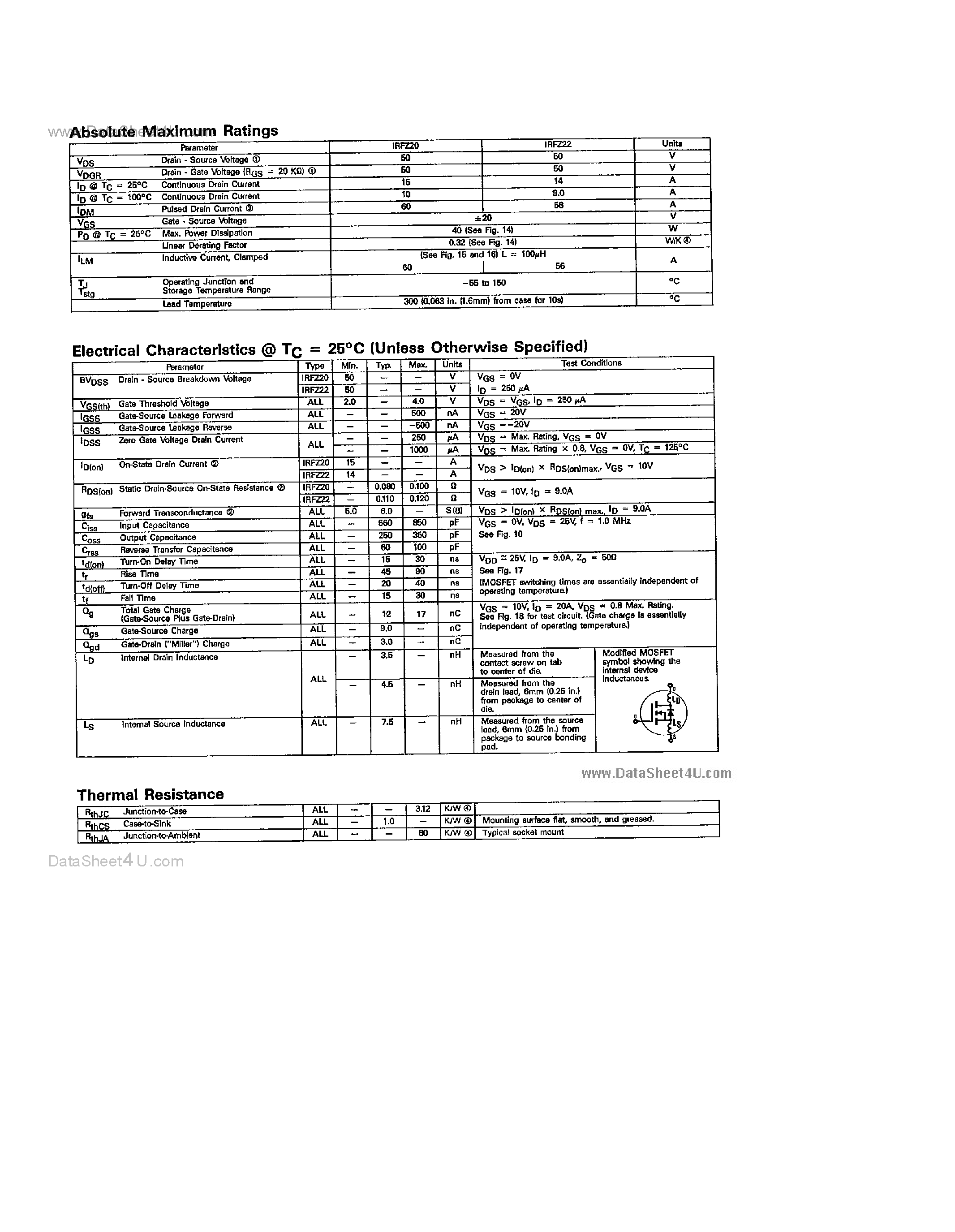 Datasheet IRFZ20 - (IRFZ20 / IRFZ22) HEXFET TRANSISTORS page 2