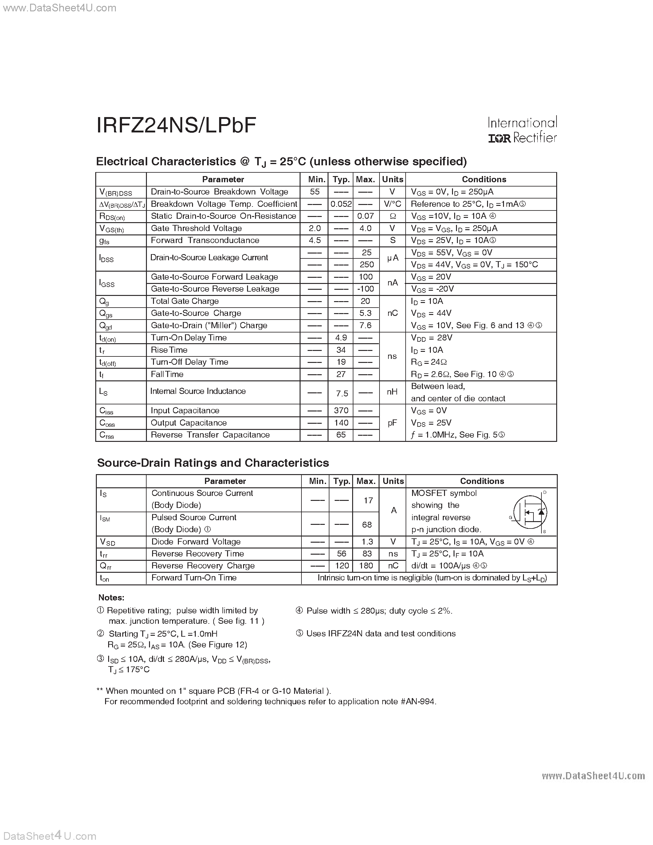 Datasheet IRFZ24NLPBF - HEXFET Power MOSFET page 2