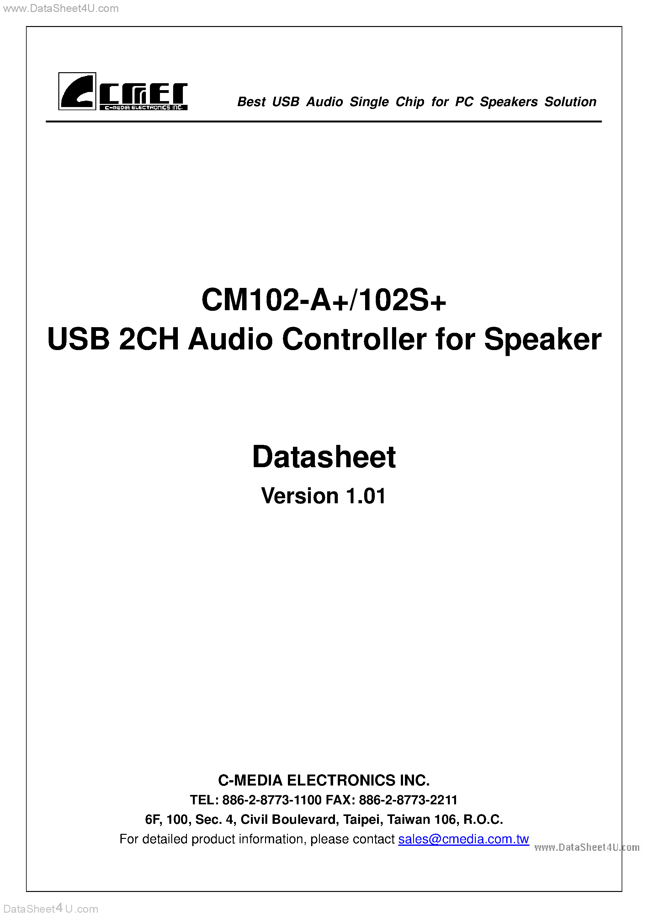 Datasheet CM102-A+ - USB 2CH Audio Controller for Speaker page 1