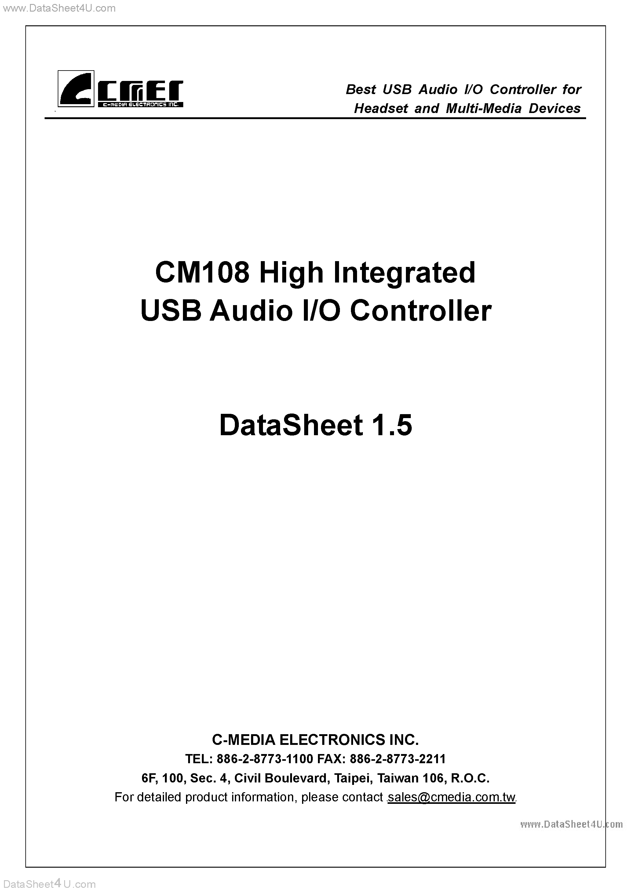 Даташит на микросхему CM108 страница 1 Даташит CM108 - USB Audio I/O Controller страница 1
