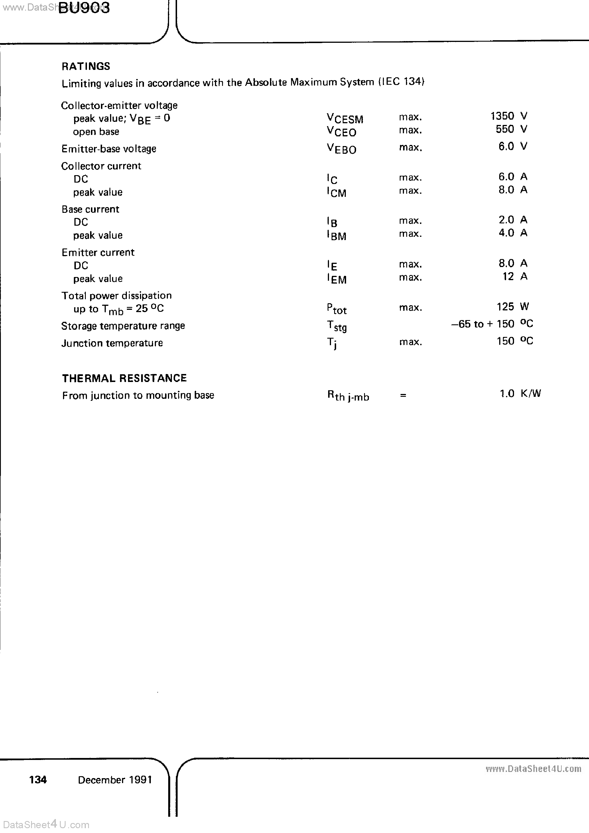 Даташит BU903 - Silicon Diffused Power Transistors страница 2