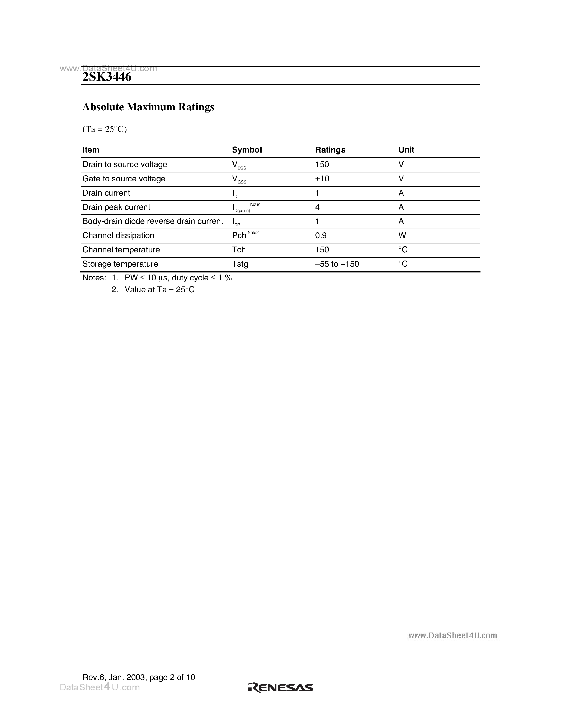 Datasheet 2SK3446 - Silicon N Channel Power MOS FET Power Switching page 2