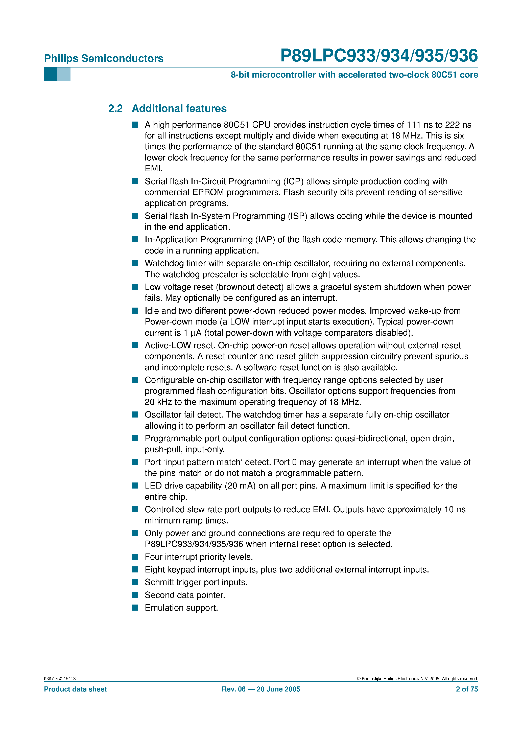 Datasheet P89LPC933 page 2 Datasheet P89LPC933 - (P89LPC933 - P89LPC936) 8-bit microcontroller page 2