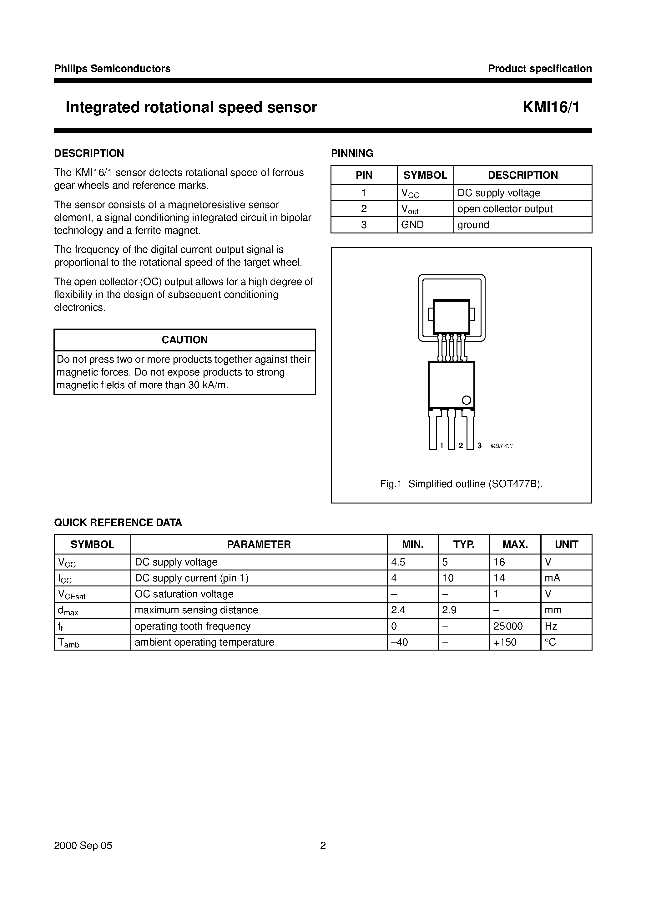 Даташит KMI16/1 - Integrated Roational Speed Sensor страница 2