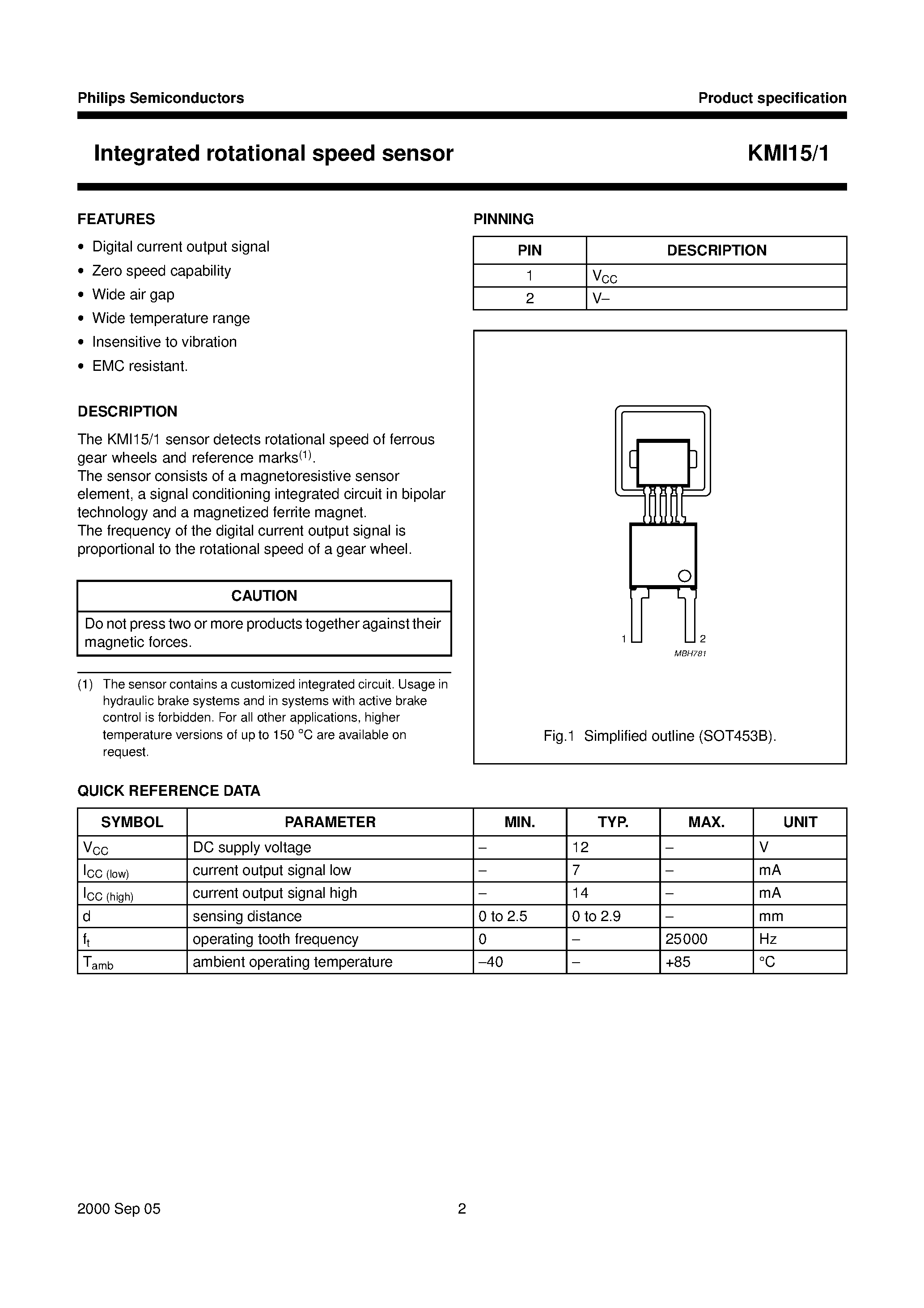 Даташит KMI15/1 - Integrated Roational Speed Sensor страница 2
